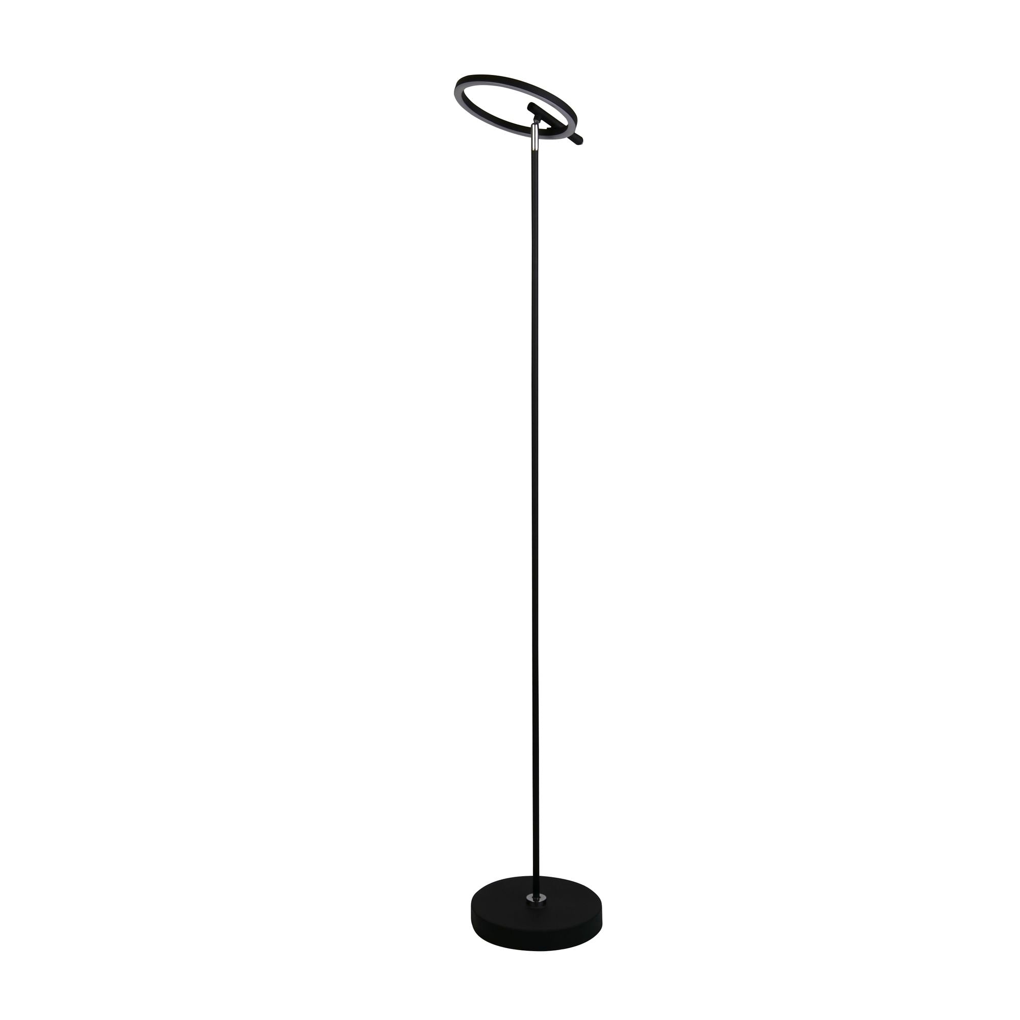 Searchlight Space LED floor lamp in black shown from a slightly different angle, studio shot on a white background