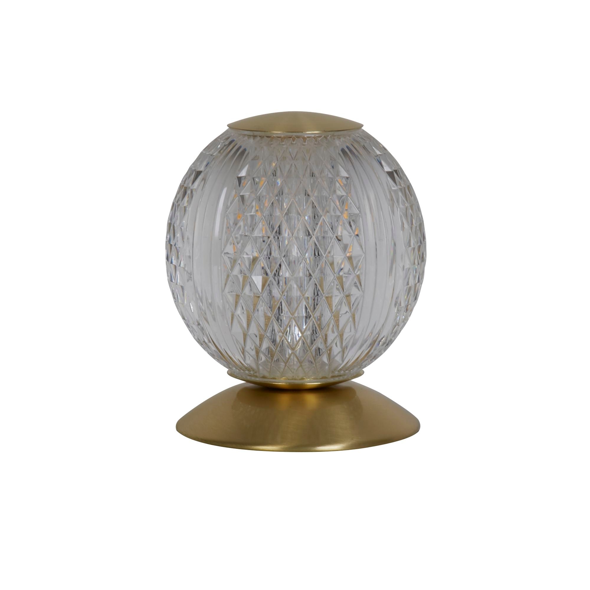 Searchlight Allure table lamp in satin brass, alternate angle of the globe shade and base
