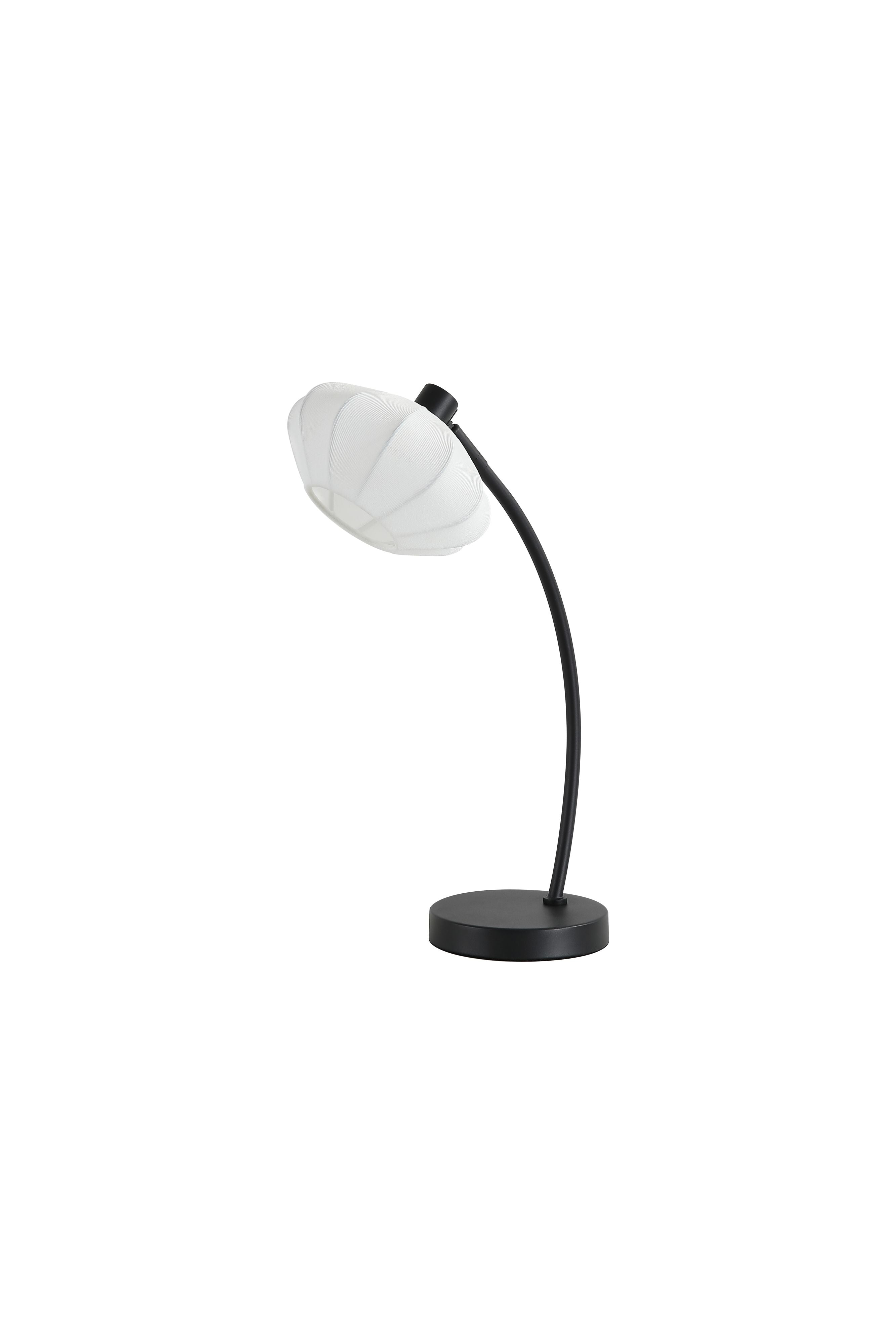 Searchlight Radiant table lamp, alternate angle showing the curved stem and round base