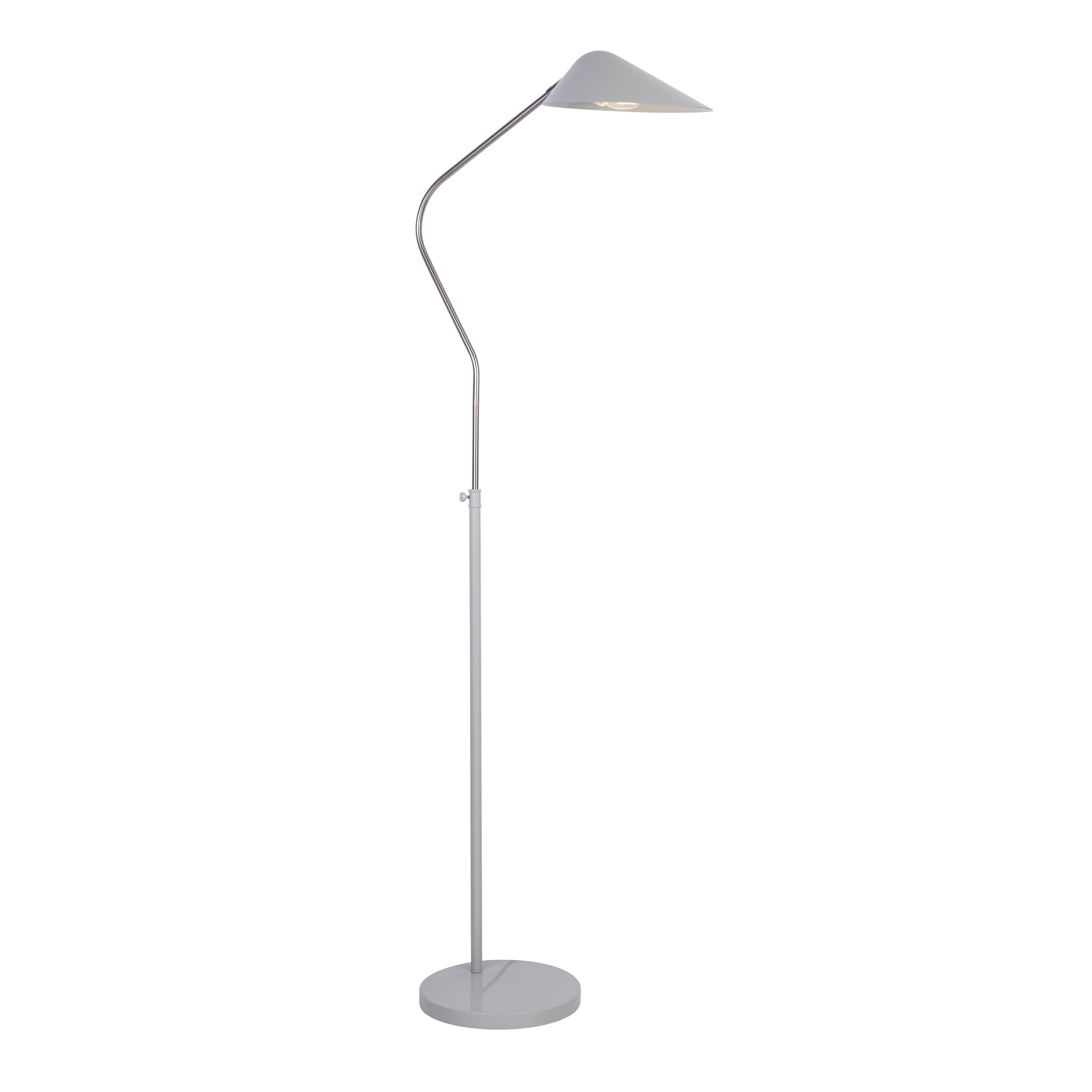 Searchlight Swan Floor Lamp in chrome and white, studio shot showing the curved neck and angular shade