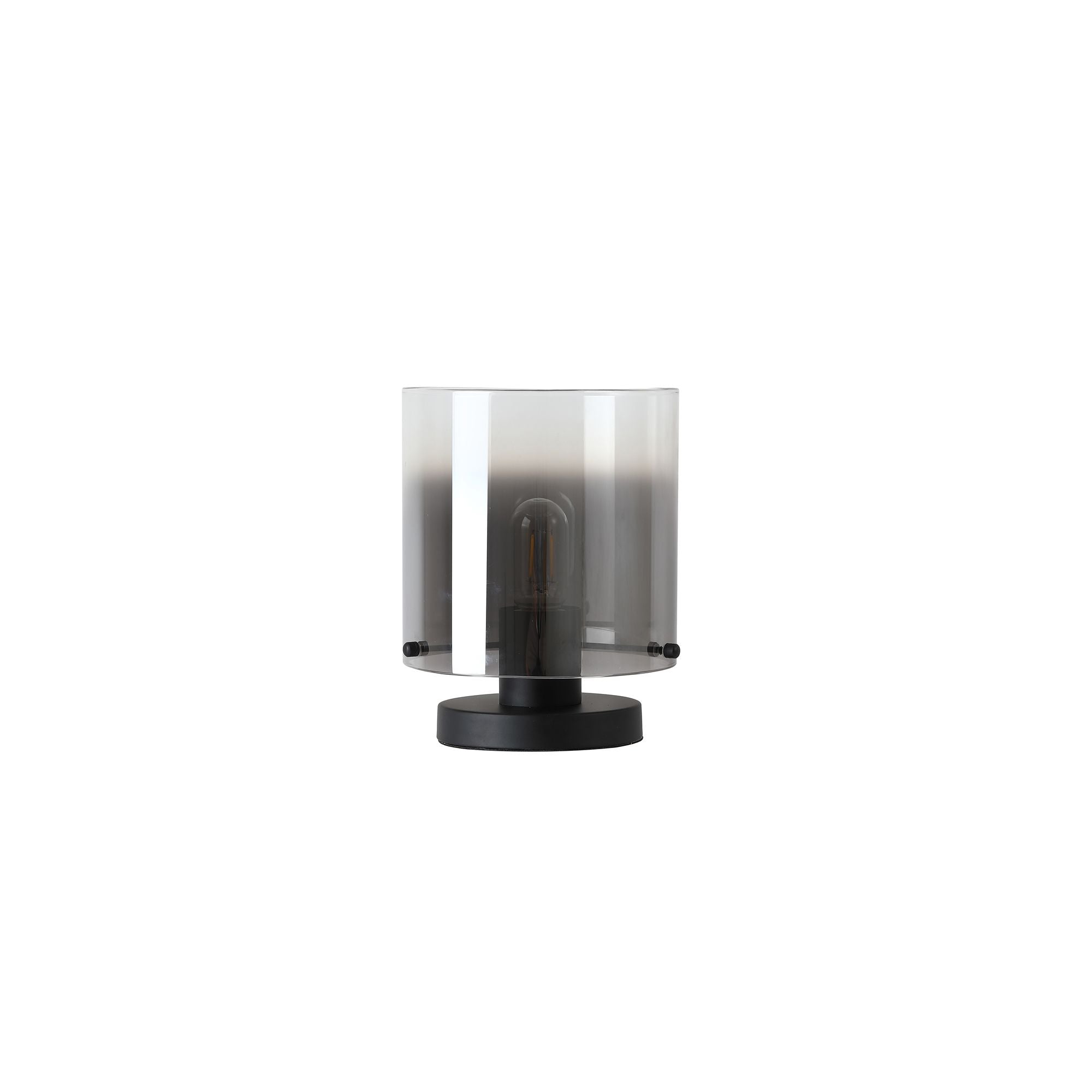 Searchlight Sweden 1 Light Table Lamp in matt black metal with a smoked ombre glass shade - view 2
