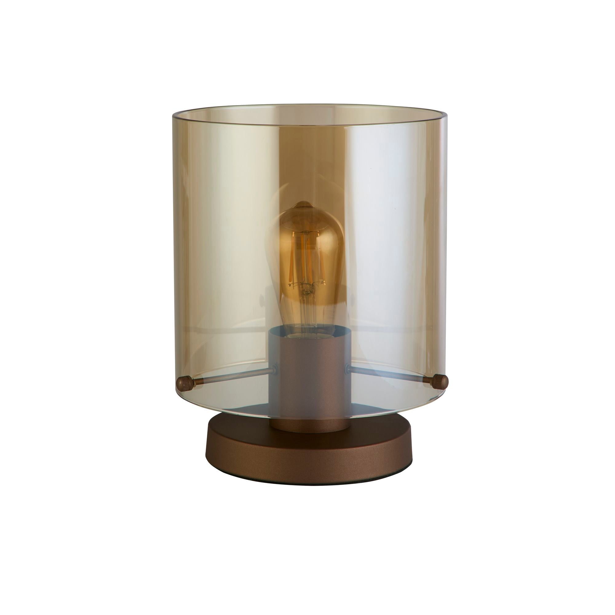 Searchlight Sweden 1 Light Table Lamp in mocha metal with an amber glass shade - view 2