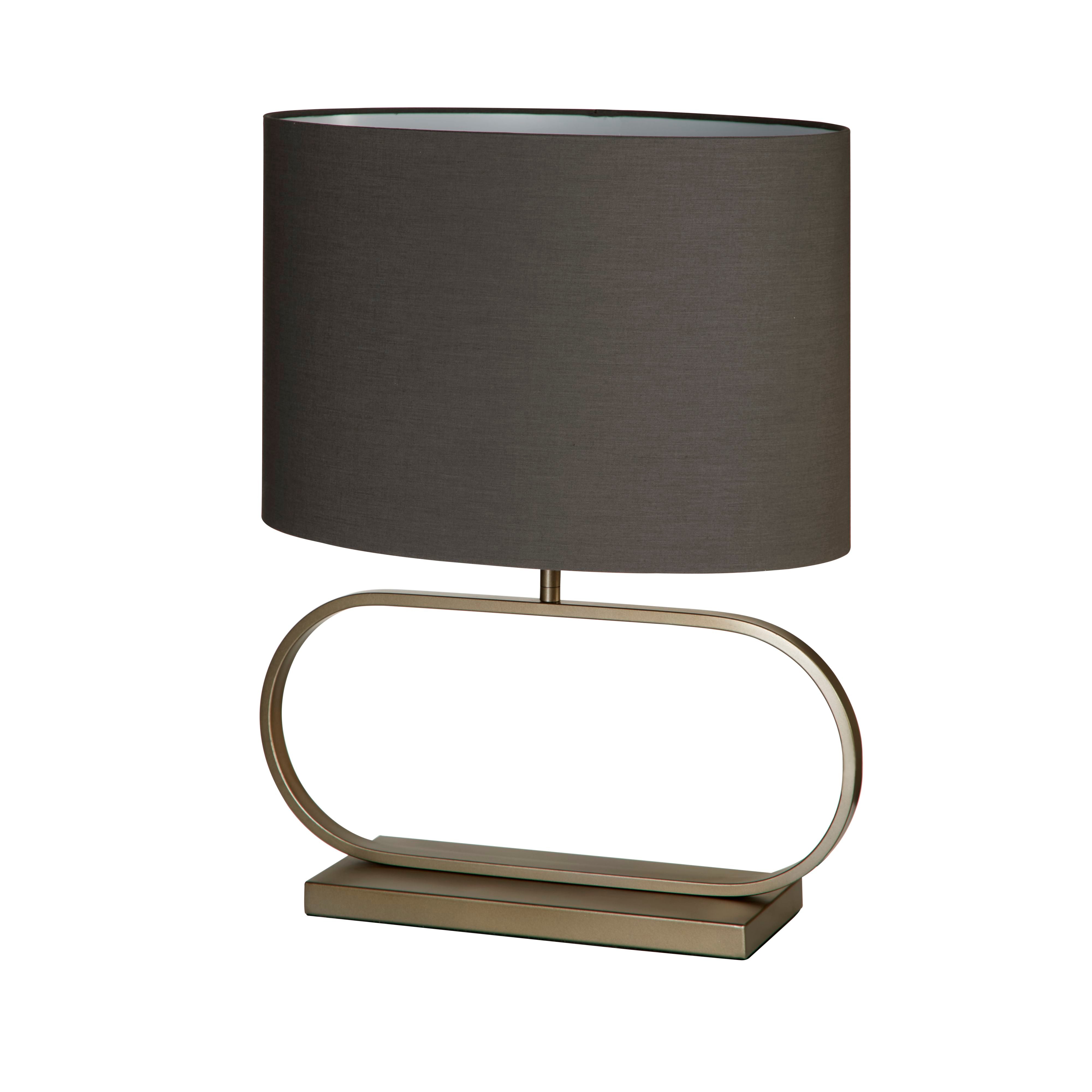Searchlight Sleek table lamp in bronze with a grey shade, alternate angle studio shot on a white background.