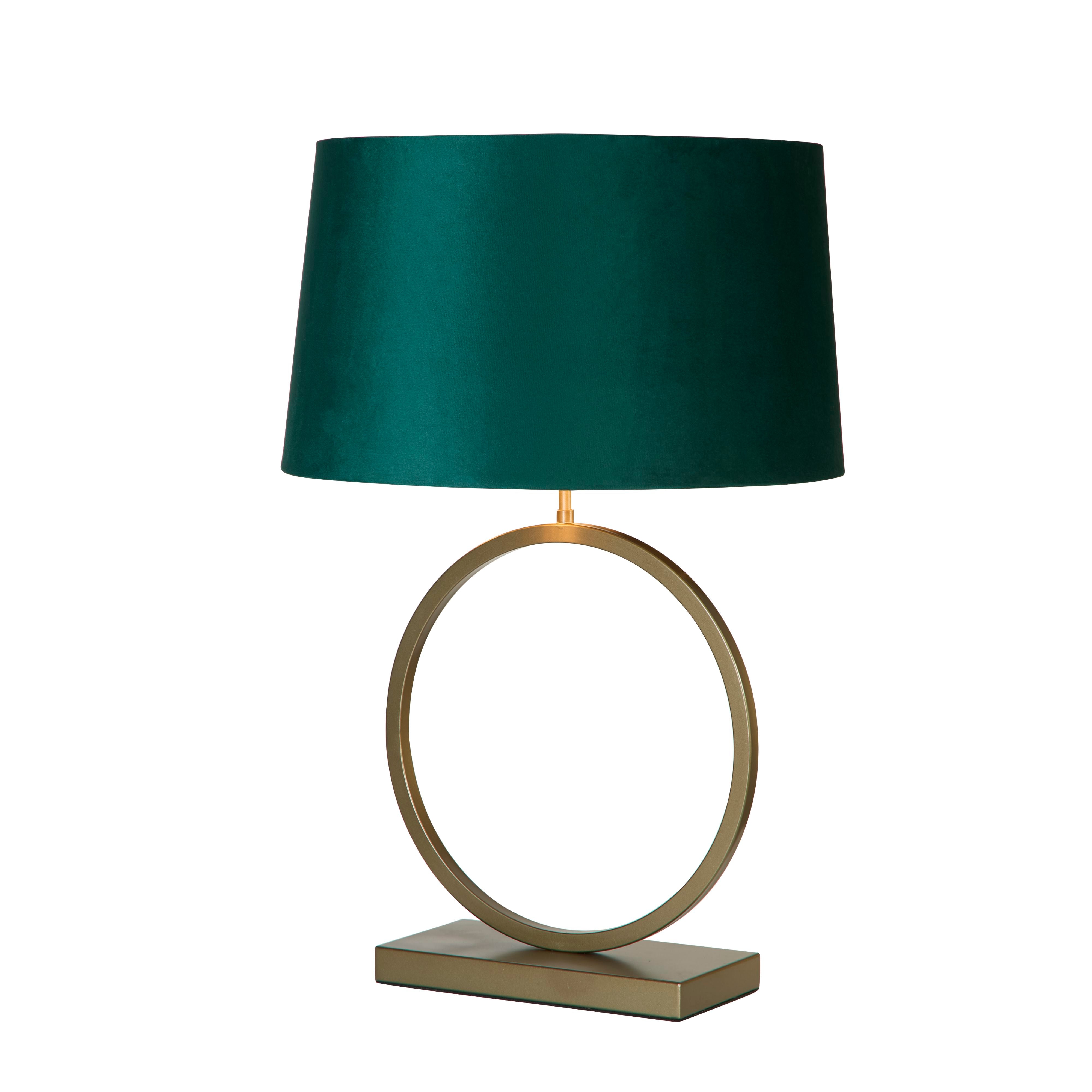 Searchlight Elegant table lamp in bronze with an emerald velvet tapered shade, studio shot on a white background, front view