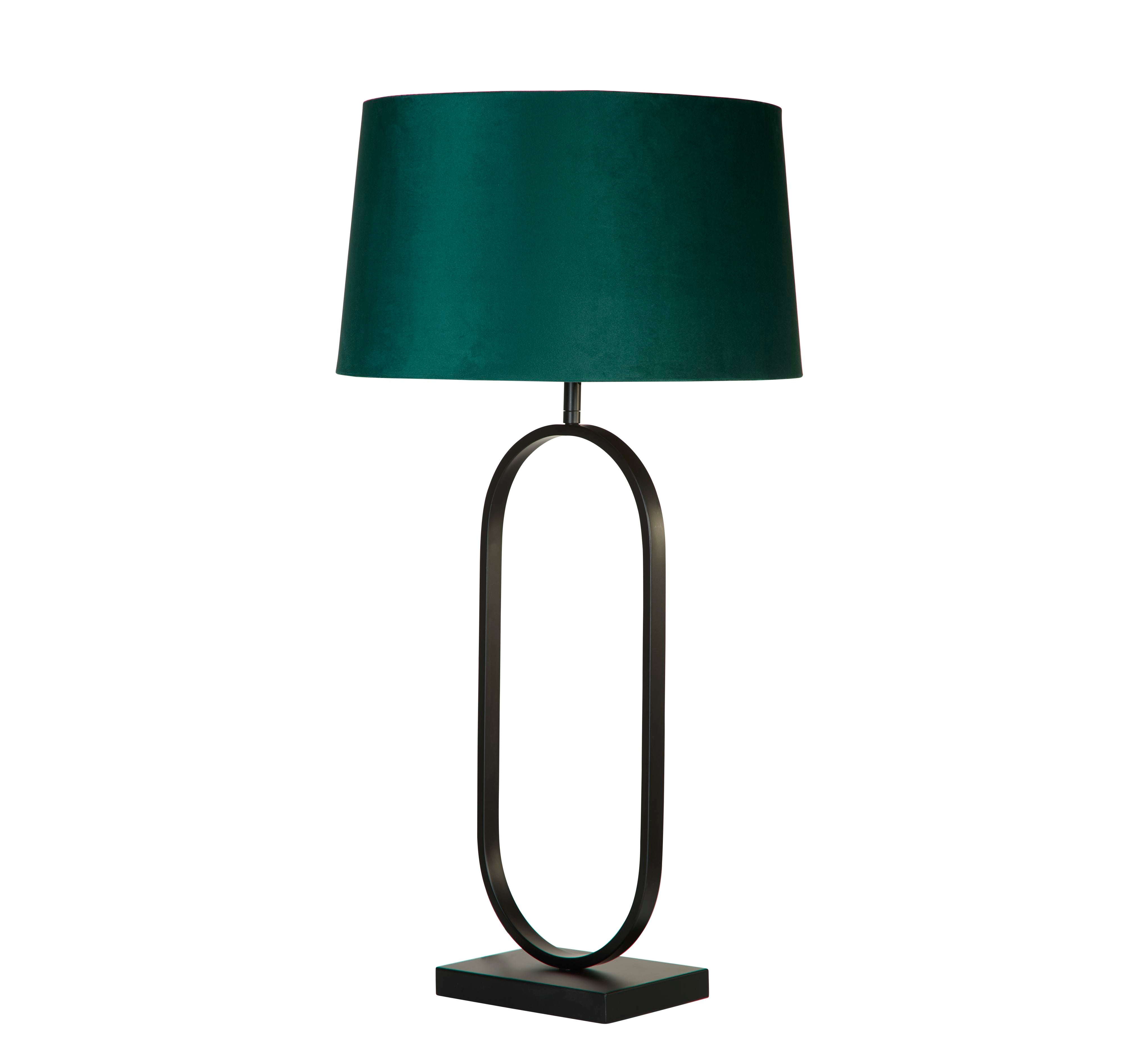 Searchlight Modish table lamp in matt black metal with an emerald velvet shade, second studio view
