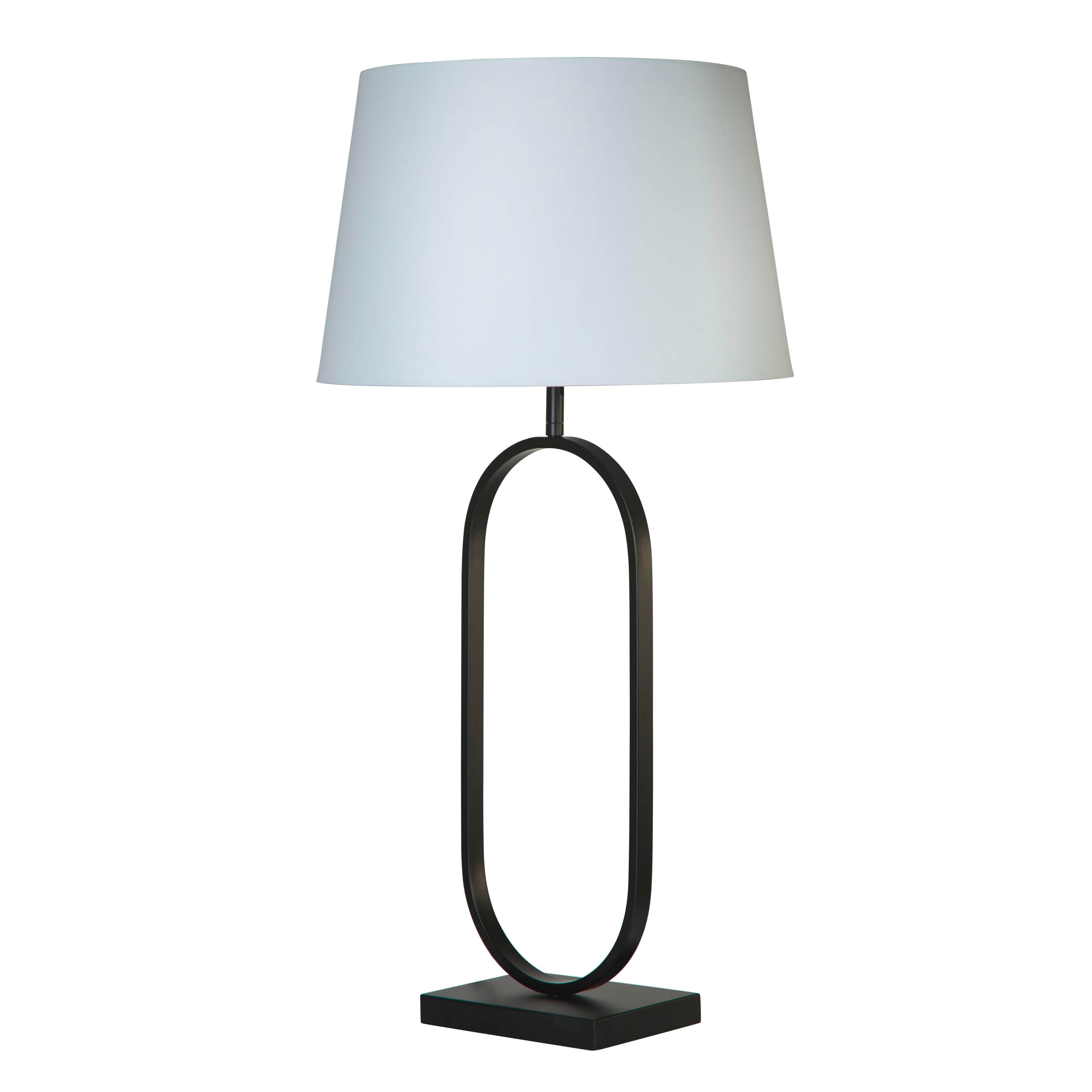 Searchlight Modish table lamp in matt black metal with a white cotton shade, second studio view