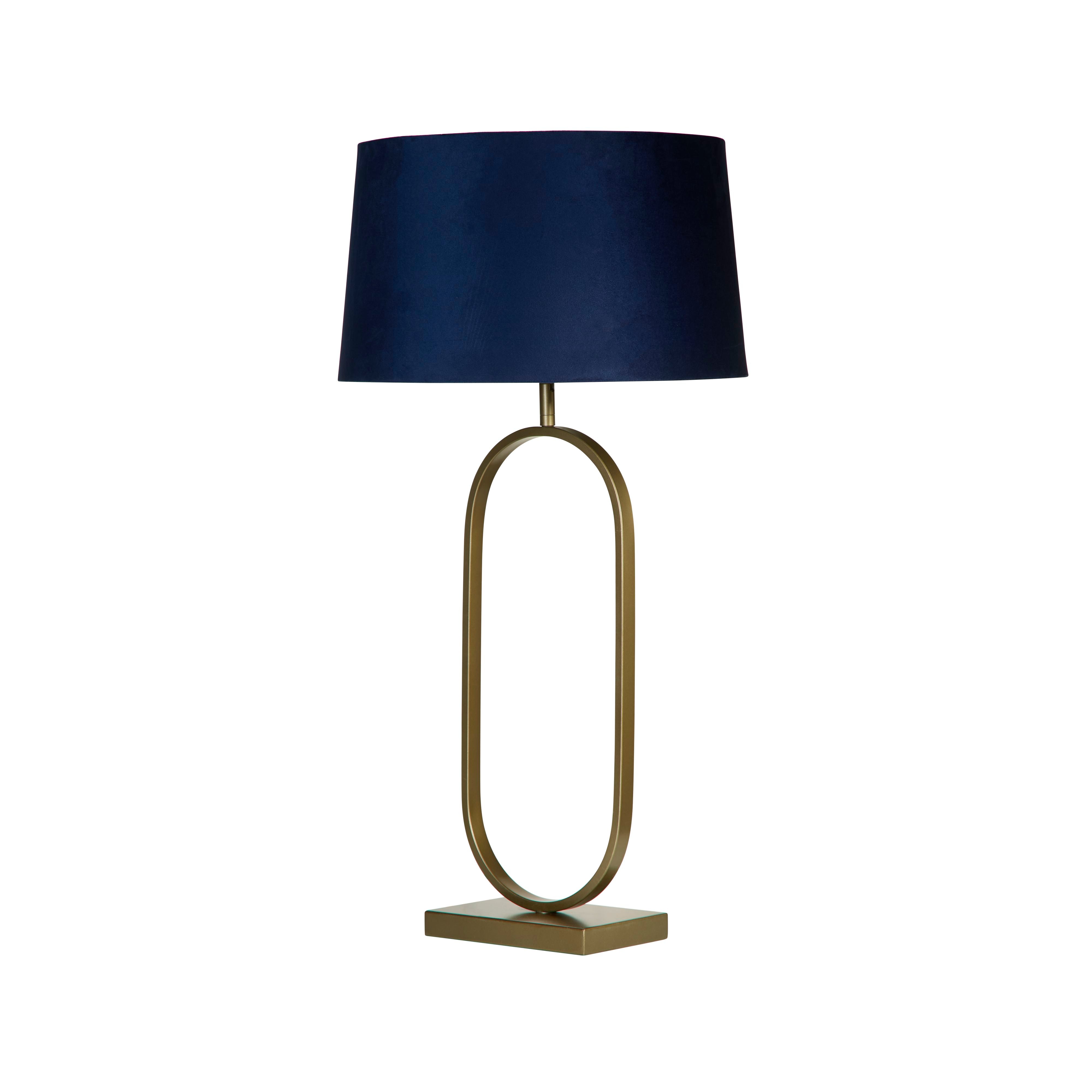 Searchlight Modish table lamp in a bronze finish with a navy velvet shade, second studio view