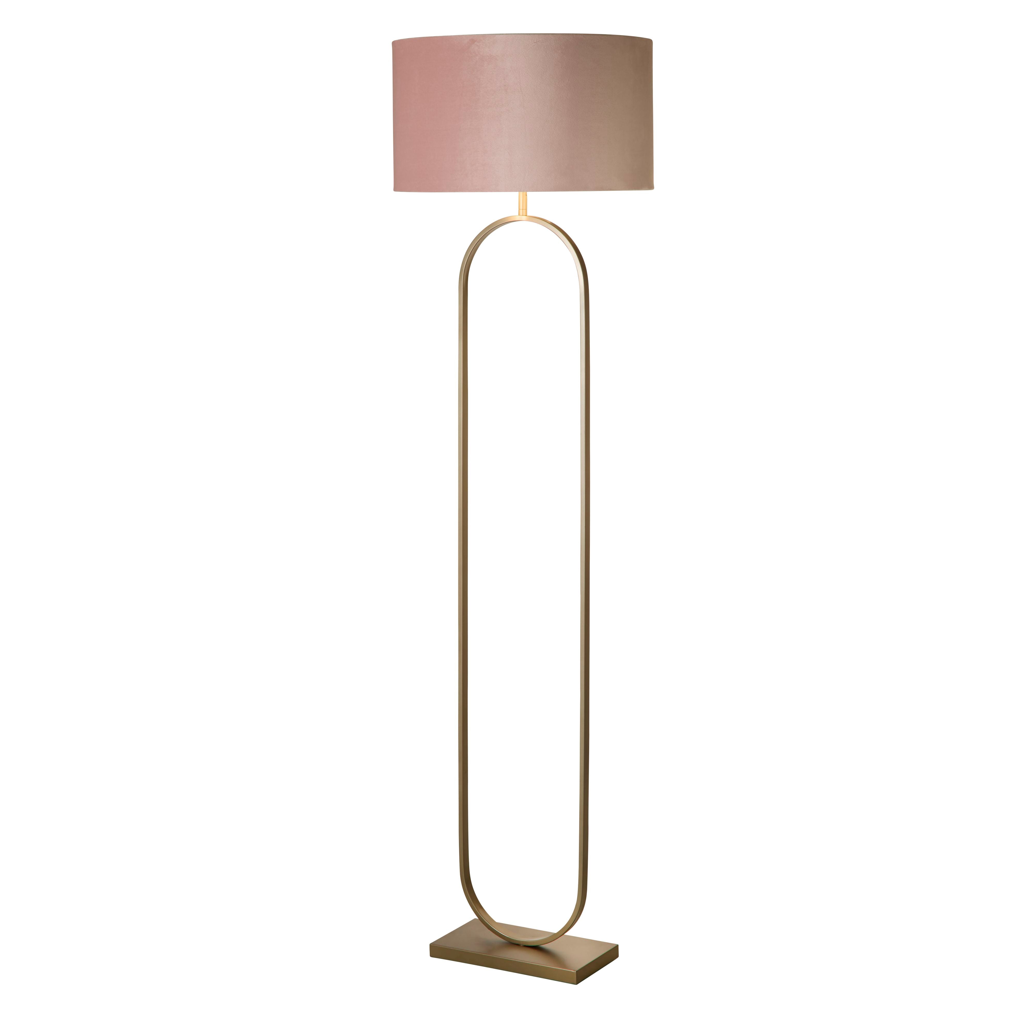Searchlight Modish floor lamp in bronze with a pink velvet shade, front view on a plain white background