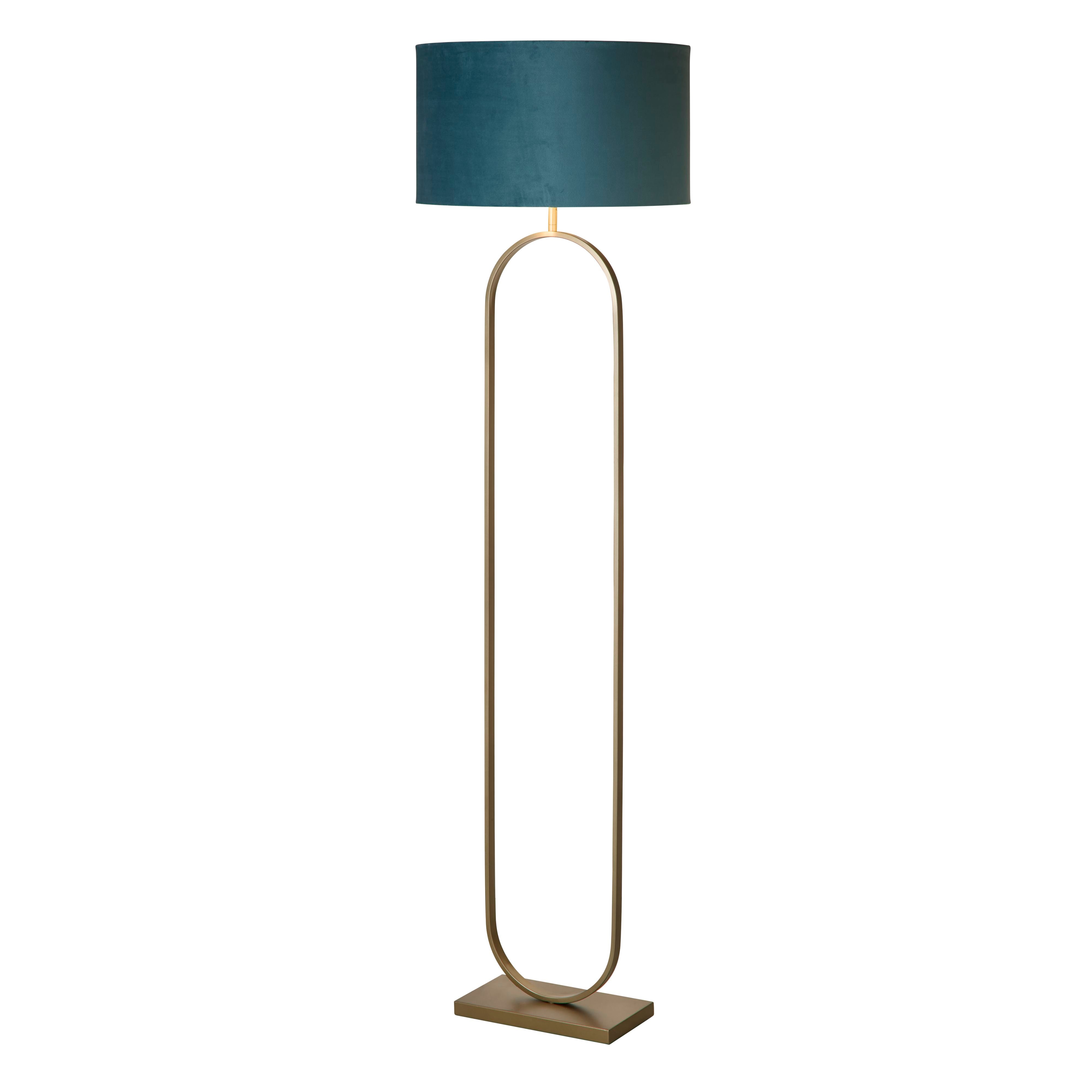 Searchlight Modish floor lamp in bronze with a teal velvet shade, front view on a plain white background
