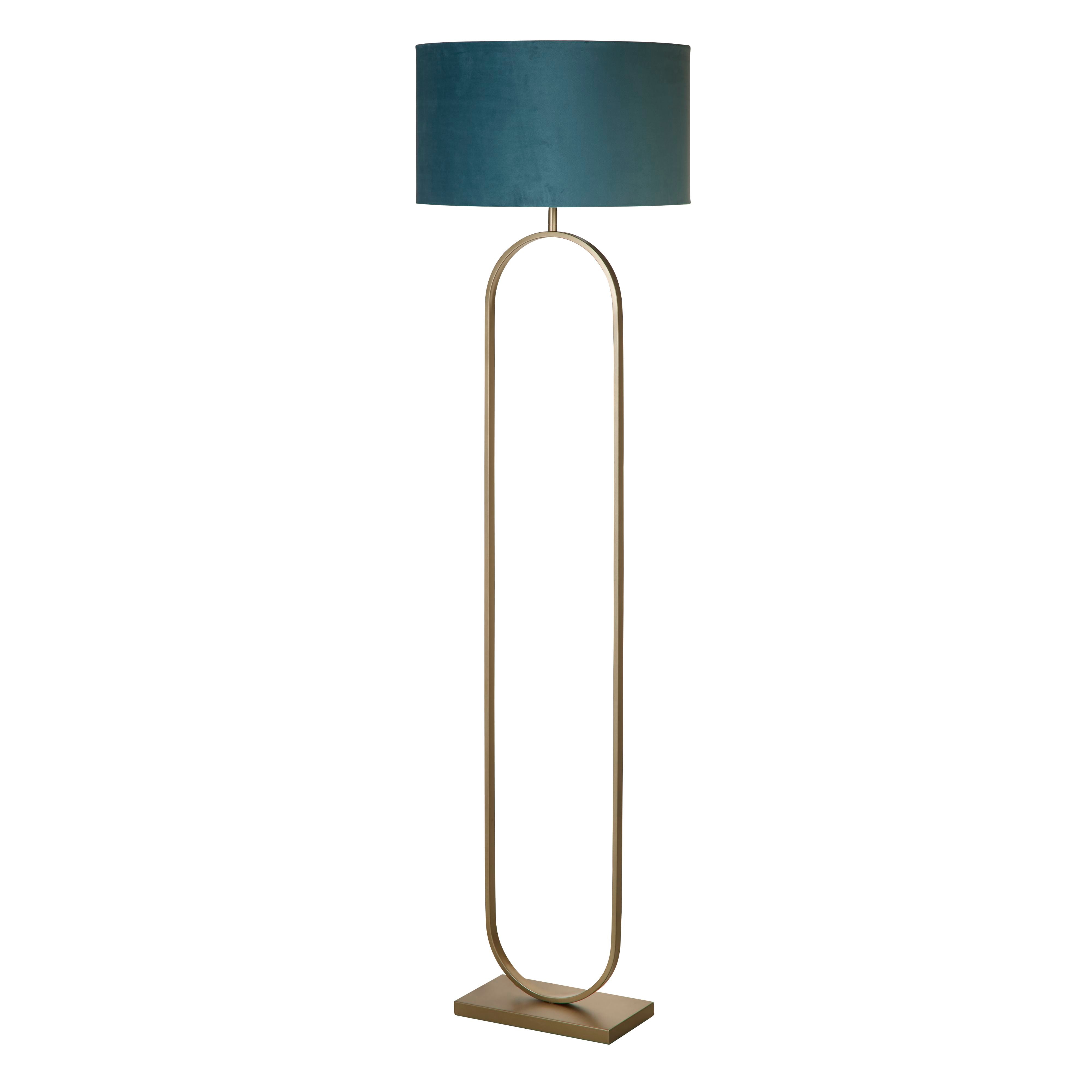 Searchlight Modish floor lamp in bronze with a teal velvet shade - view 2