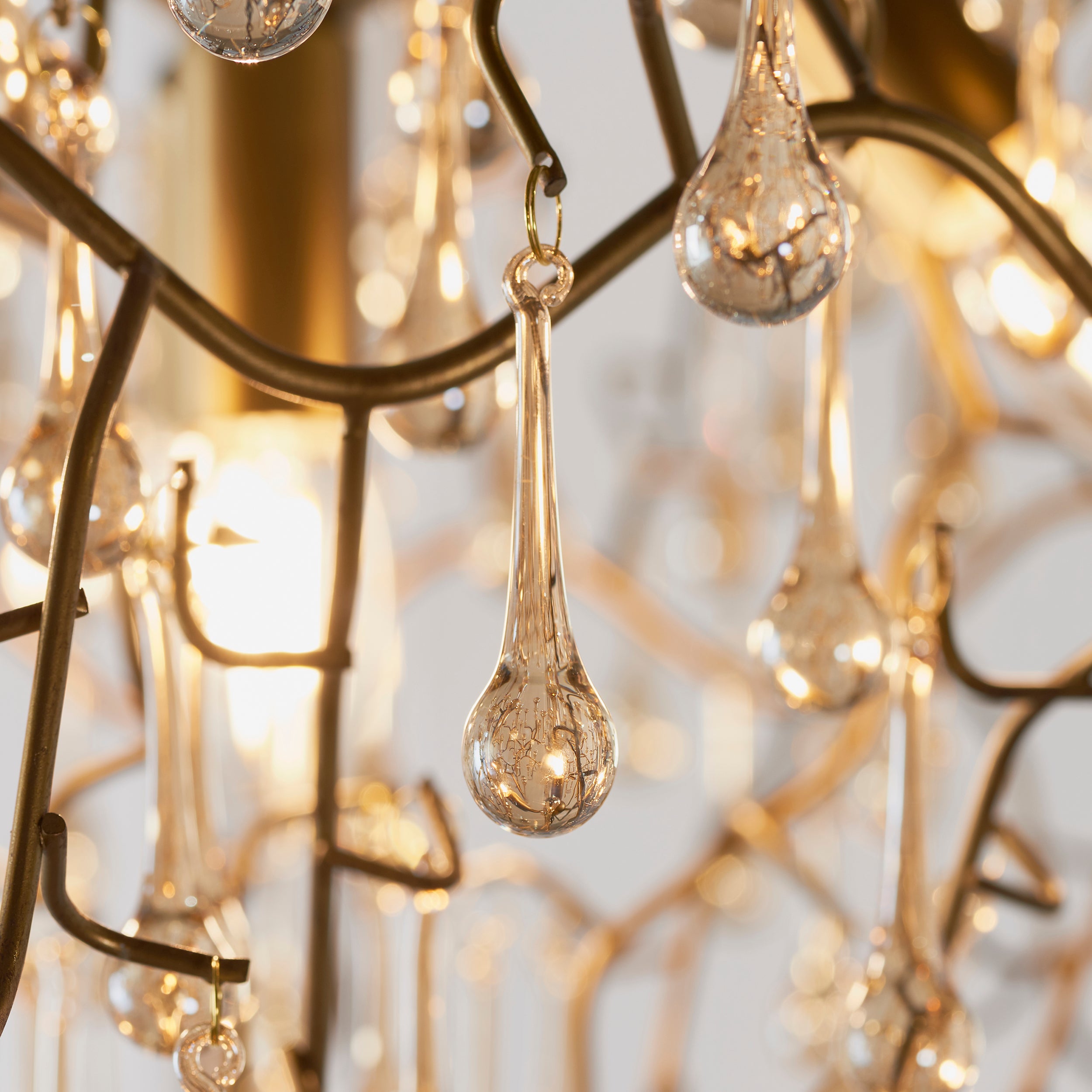 Utopia Drip 4 Light Pendant Chandelier - Aged Gold With Champagne Tinted Glass - 75cm Diameter