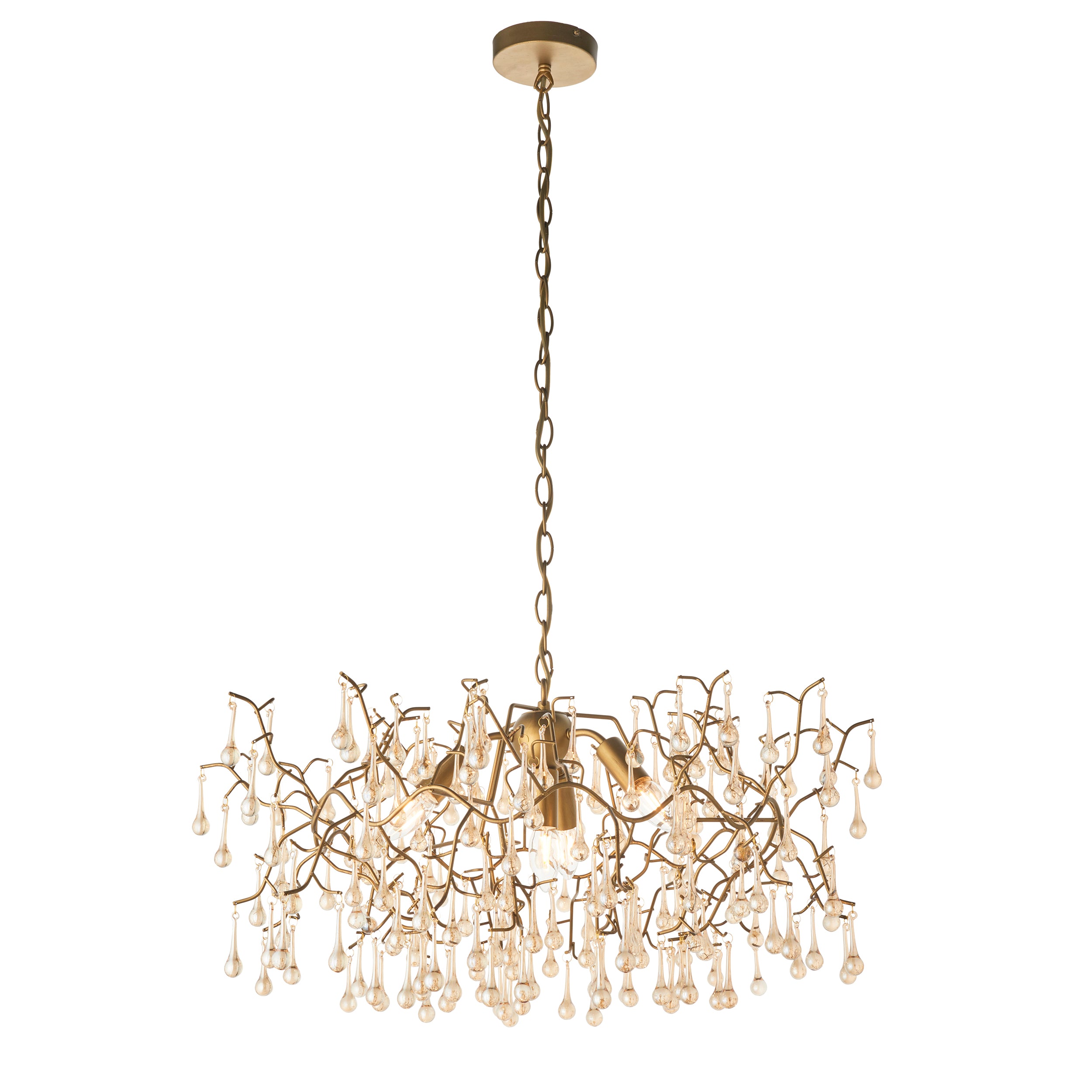 Utopia Drip 4 Light Pendant Chandelier - Aged Gold With Champagne Tinted Glass - 75cm Diameter
