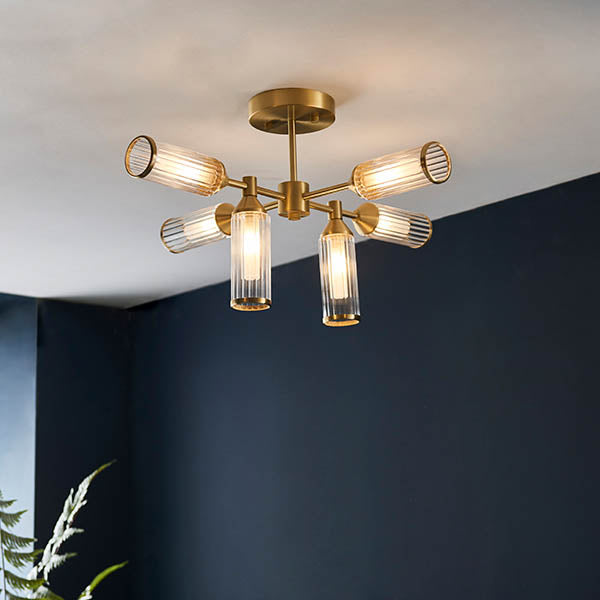 Utopia Matrix 6 Light Semi Flush Pendant - Satin Brass - 59cm Diameter