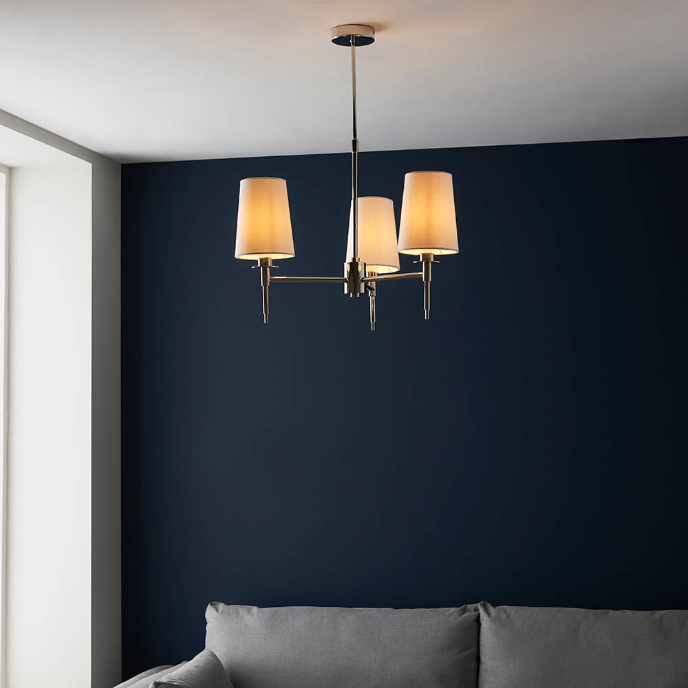 Utopia Eton 3 Light Multi Arm Pendant - Bright Nickel & Tapered Shades