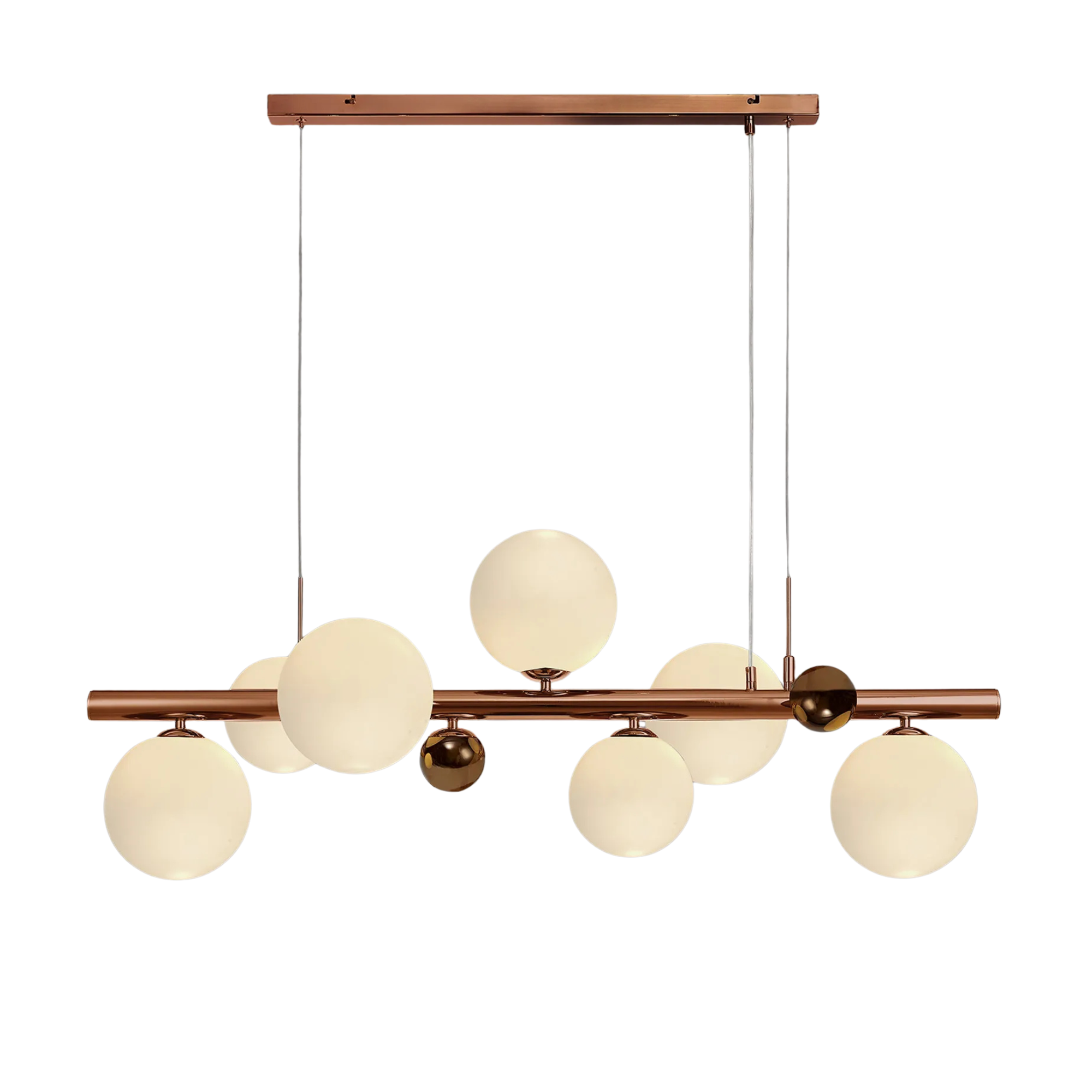 Fabula Roding 7 Light Linear Pendant - Antique Copper, Opal & Copper Glass