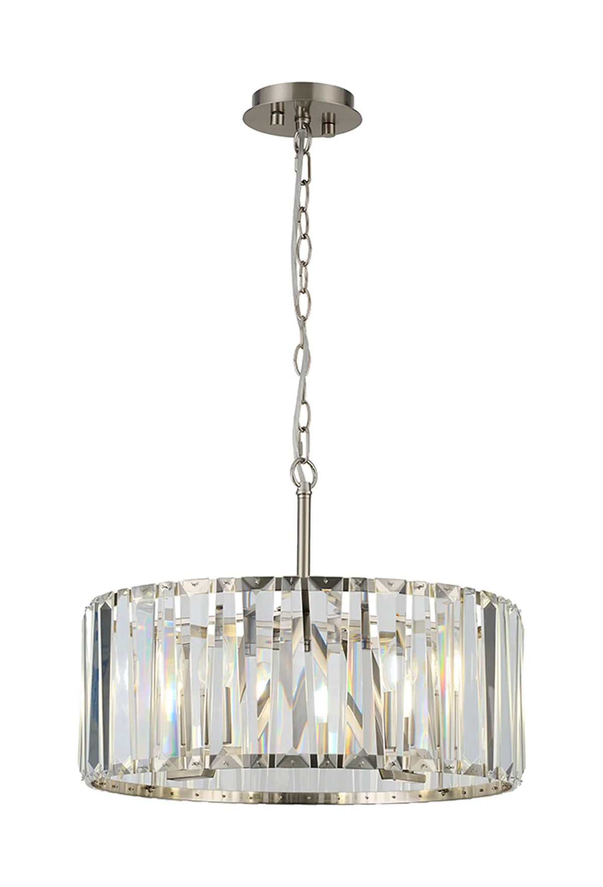 Fabula Barton Crystal Hoop Chandelier – Satin Nickel & Clear 50 cm