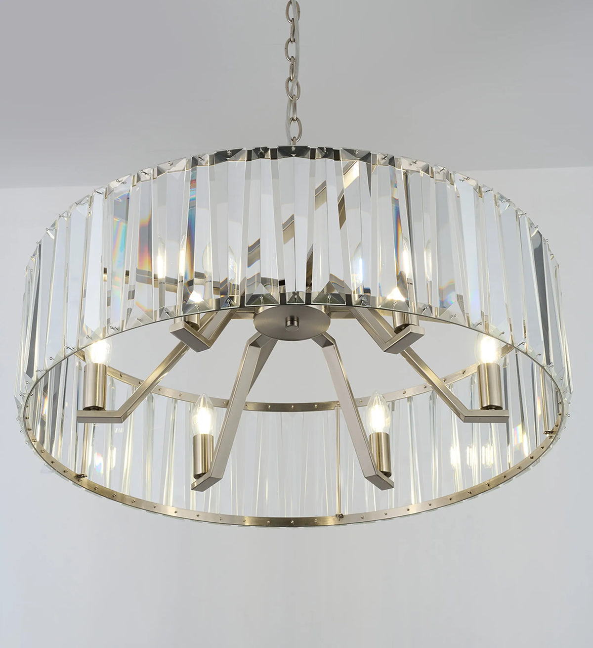 Fabula Barton Crystal Hoop Chandelier – Satin Nickel & Clear