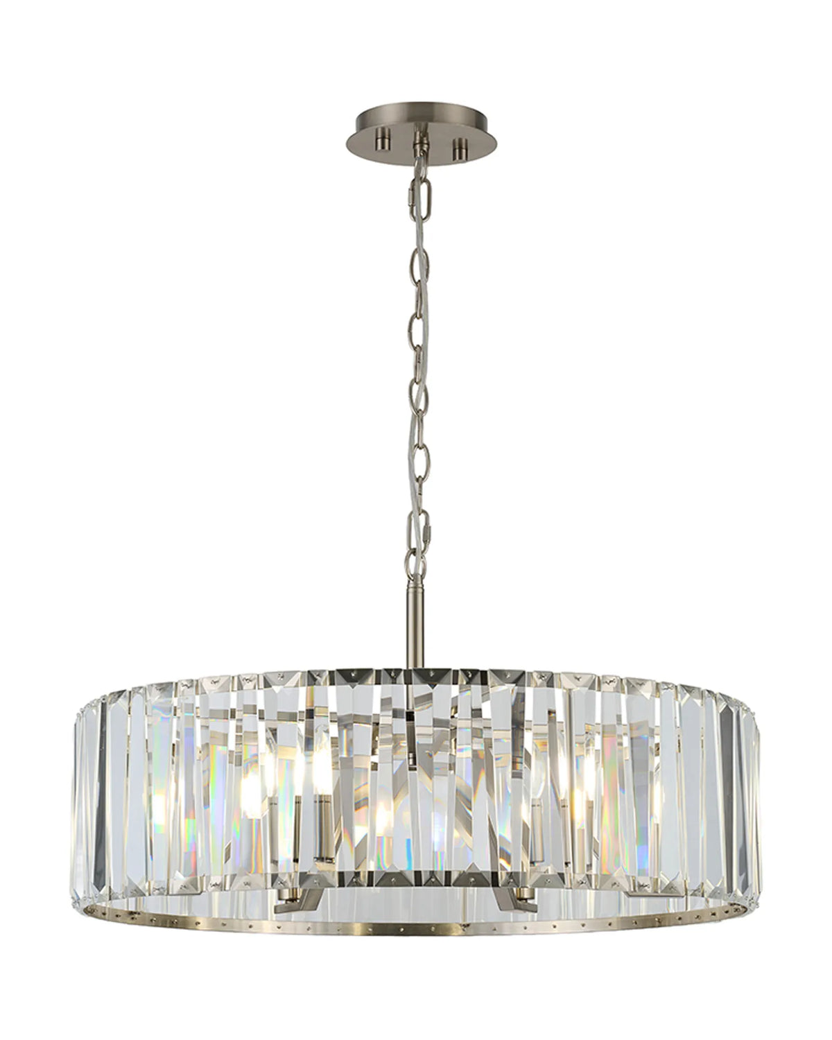 Fabula Barton Crystal Hoop Chandelier – Satin Nickel & Clear 70 cm