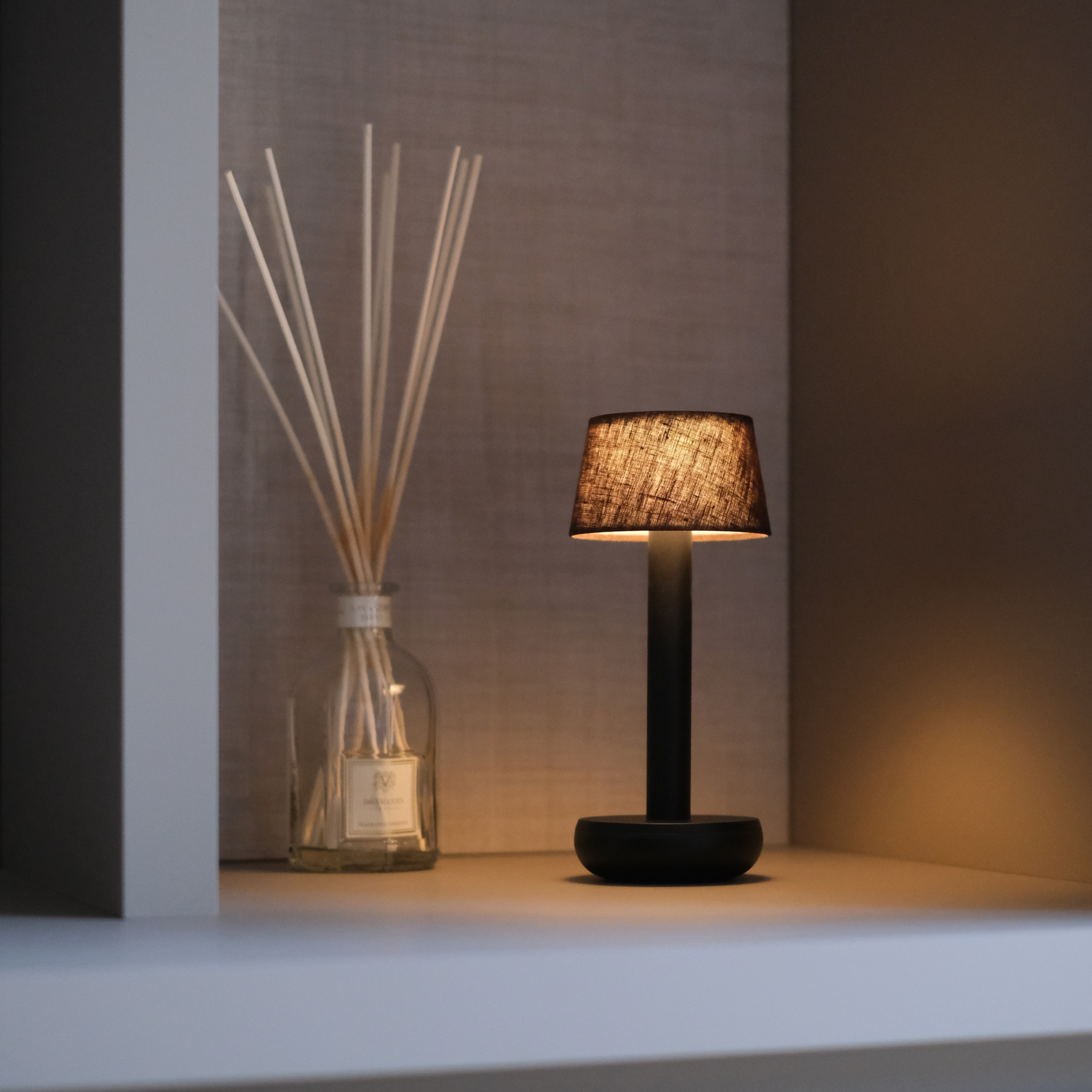 Humble Two Table Light - Black & Brown Linen Shade