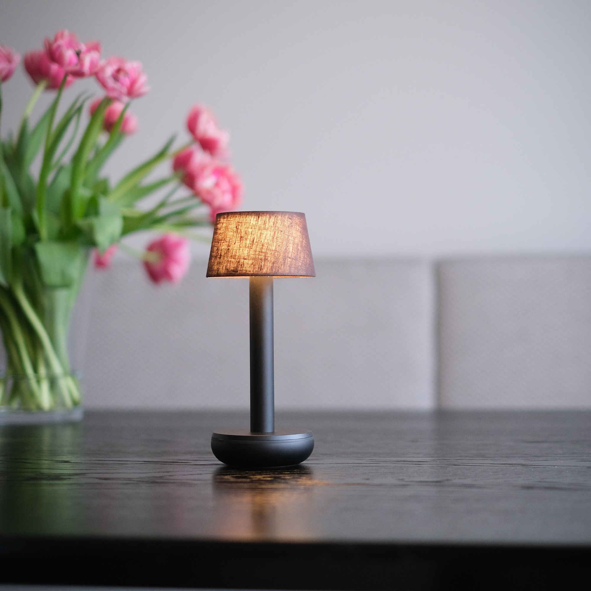 Humble Two Table Light - Black & Brown Linen Shade