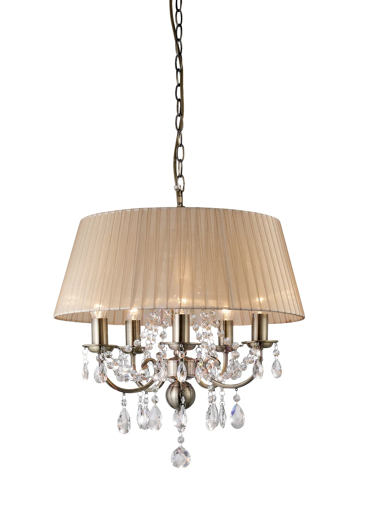 Diyas IL30047 Olivia Pendant With Soft Bronze Shade 5 Light Antique Brass/Crystal