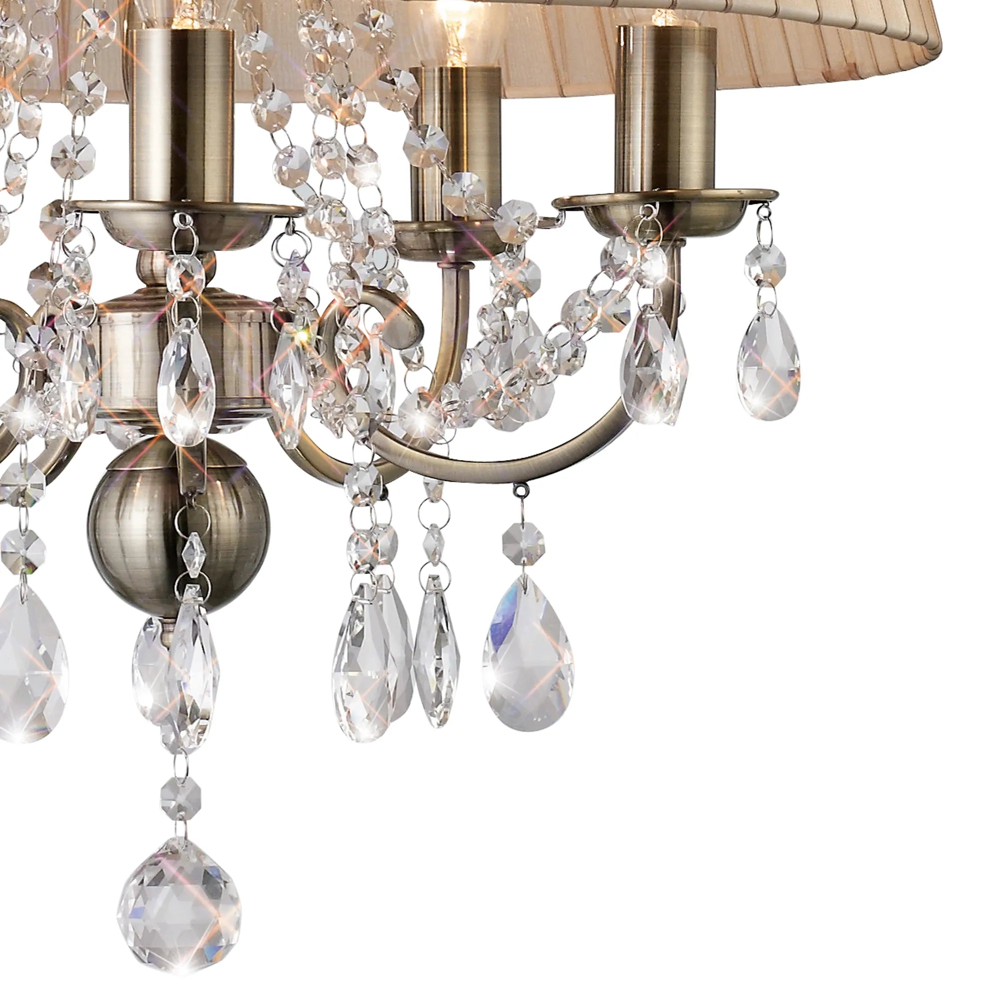 Diyas IL30047 Olivia Pendant With Soft Bronze Shade 5 Light Antique Brass/Crystal