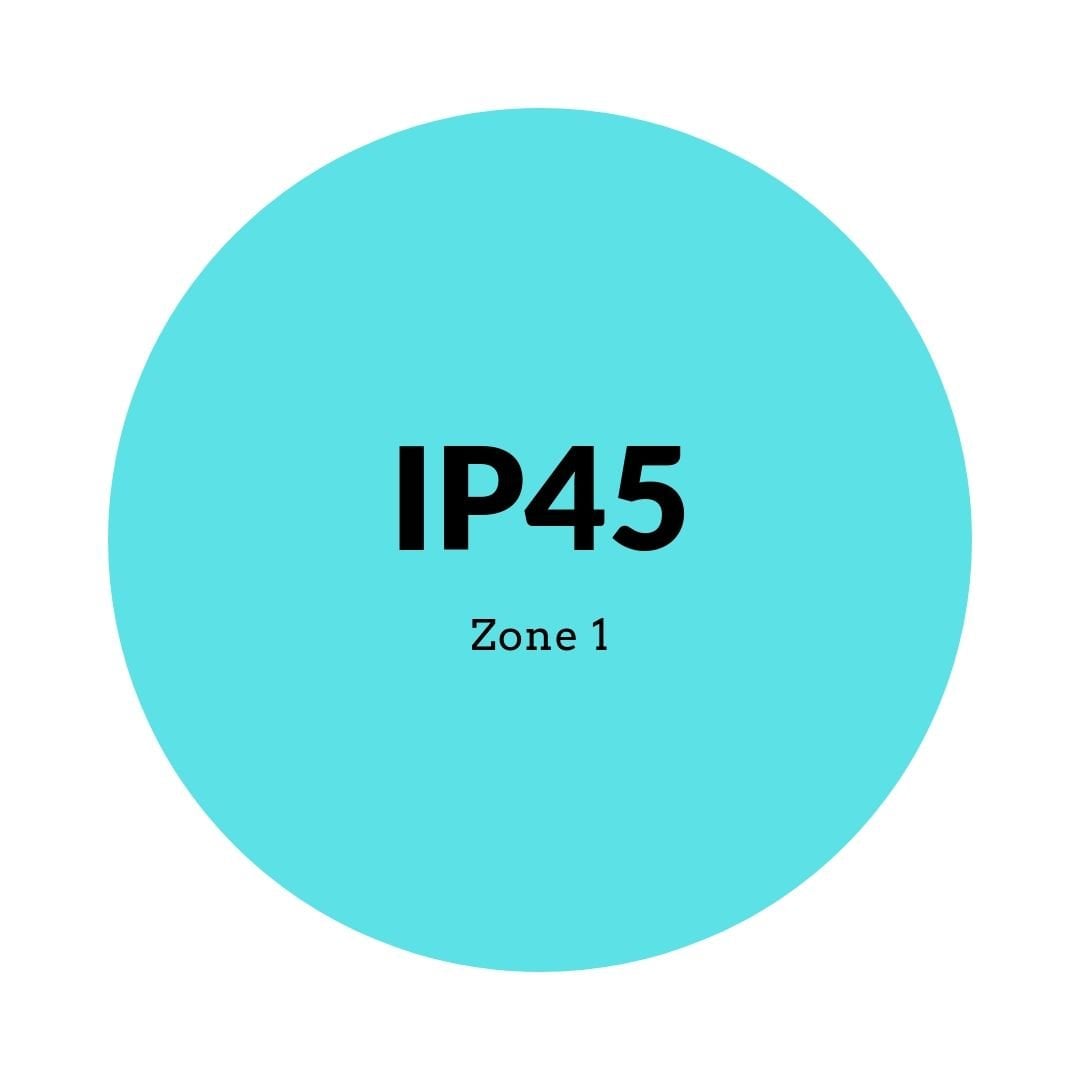 Blue circle with 'IP45 Zone 1' text