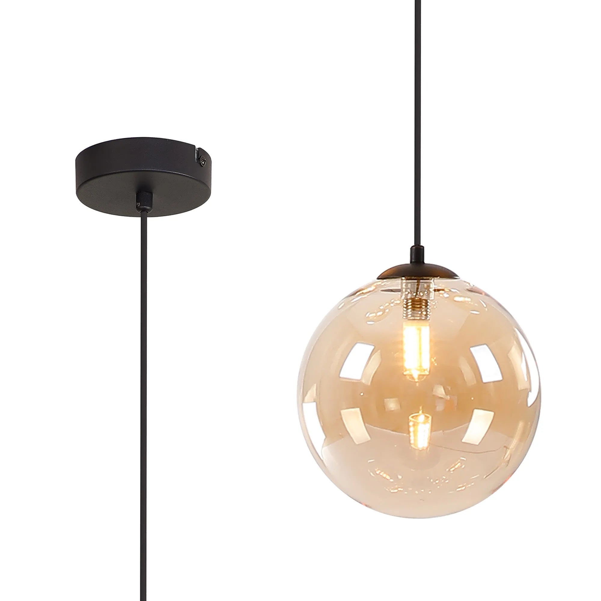 Deacon Single Pendant Single Light - Satin Black & Amber