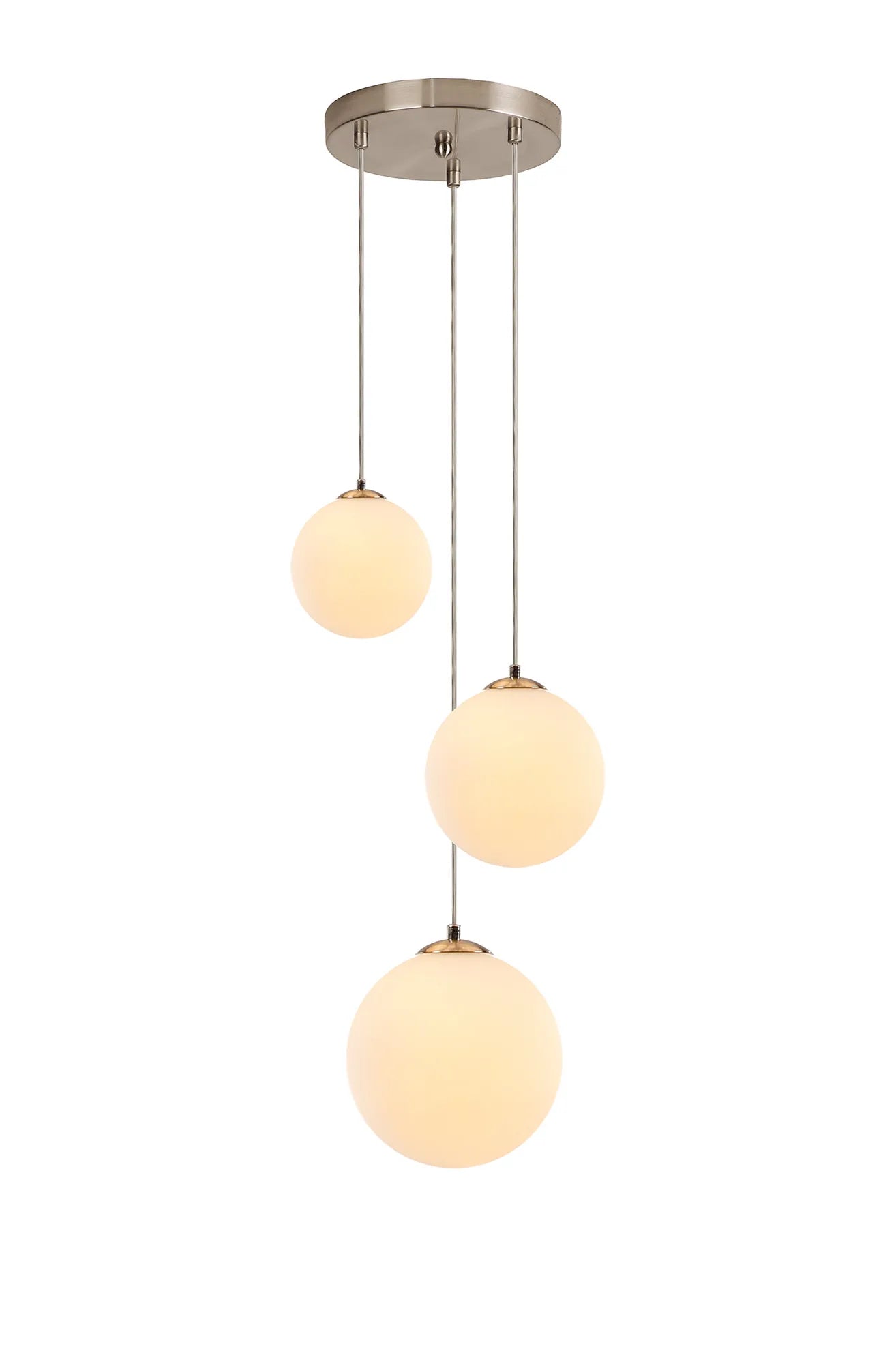 Deacon Round Pendant 3 Light - Satin Nickel & Opal