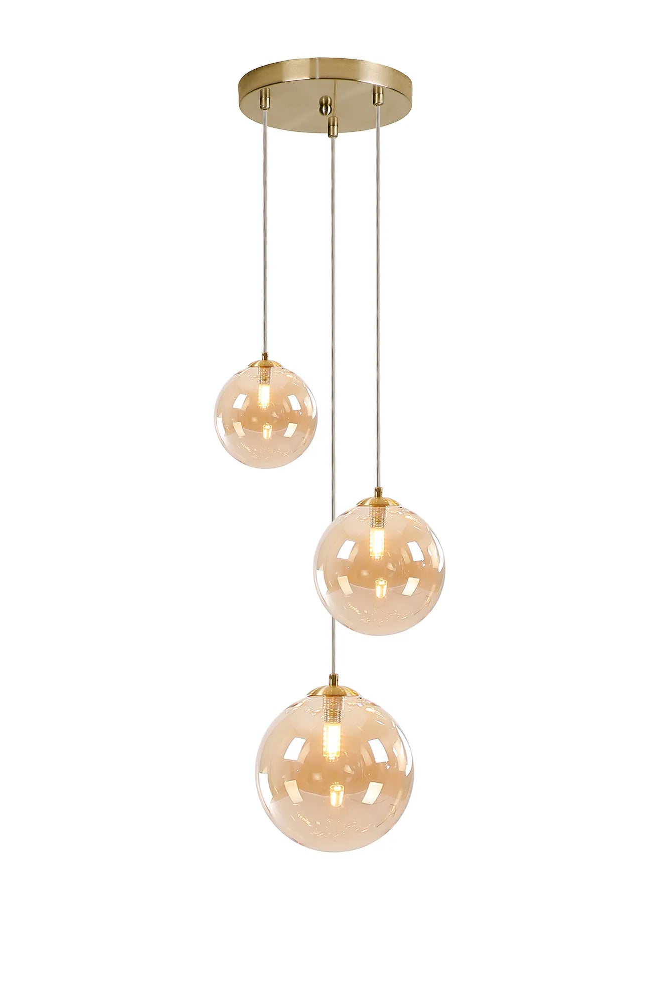 Deacon Round Pendant 3 Light - Satin Gold & Amber