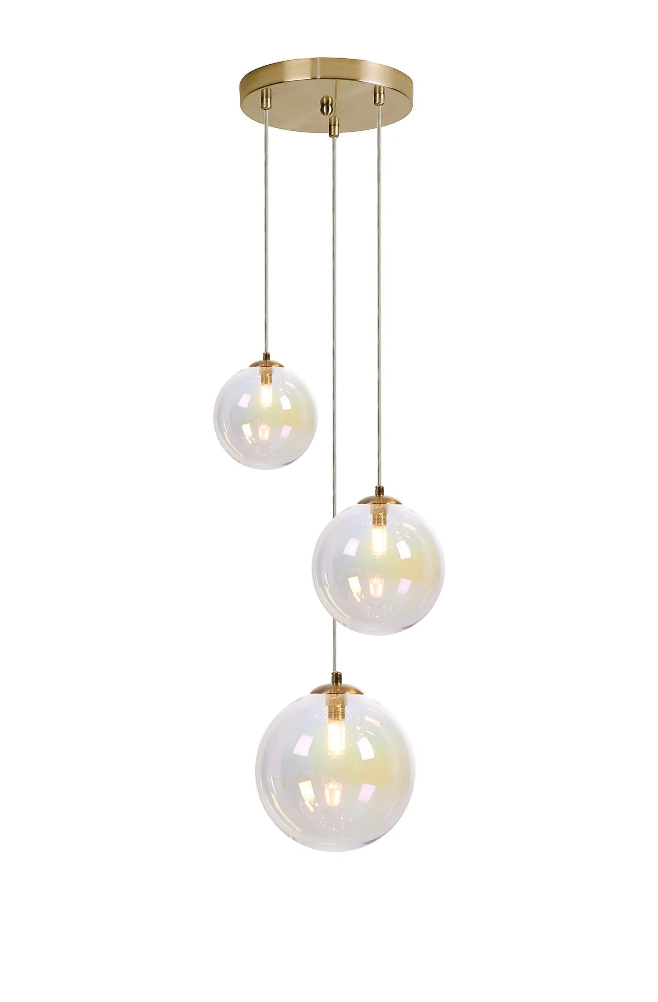 Deacon Round Pendant 3 Light - Satin Gold & Iridescent