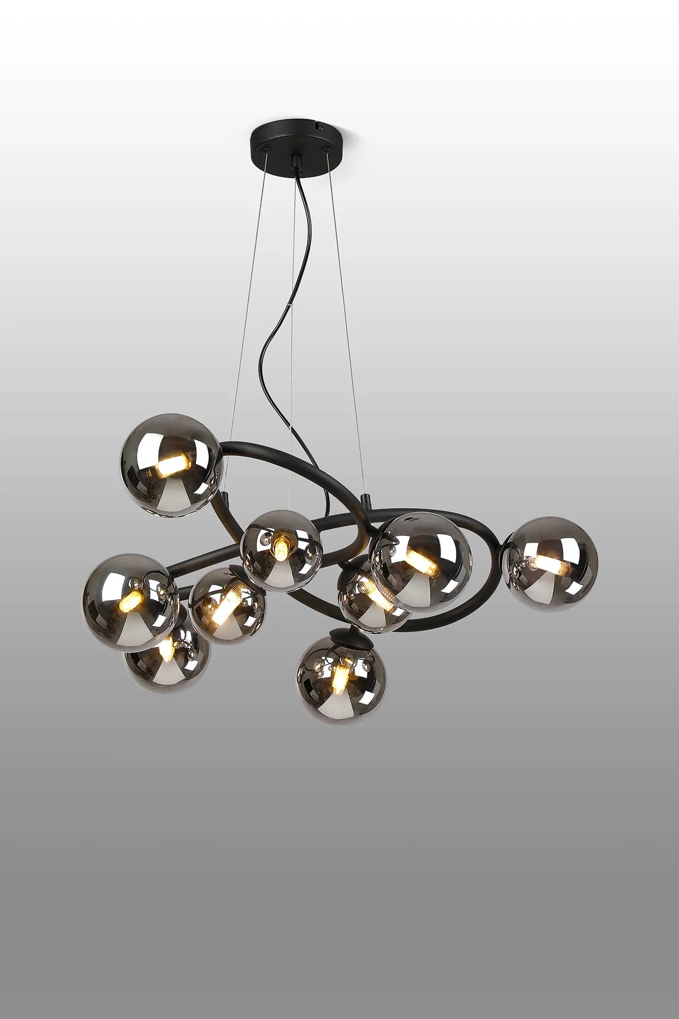 Deacon Twisted Pendant 9 Light - Satin Black Chrome Plated Glass