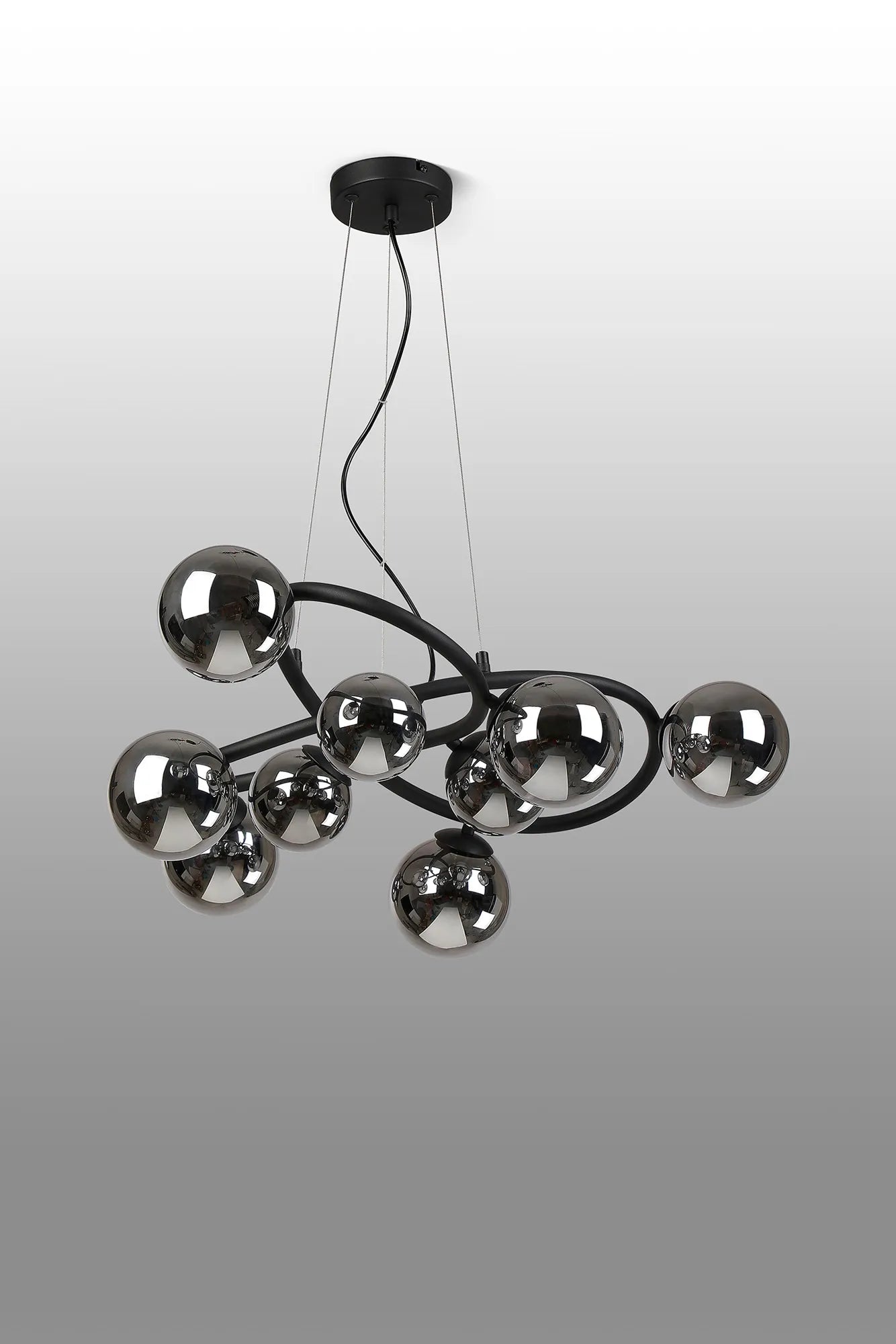 Deacon Twisted Pendant 9 Light - Satin Black Chrome Plated Glass