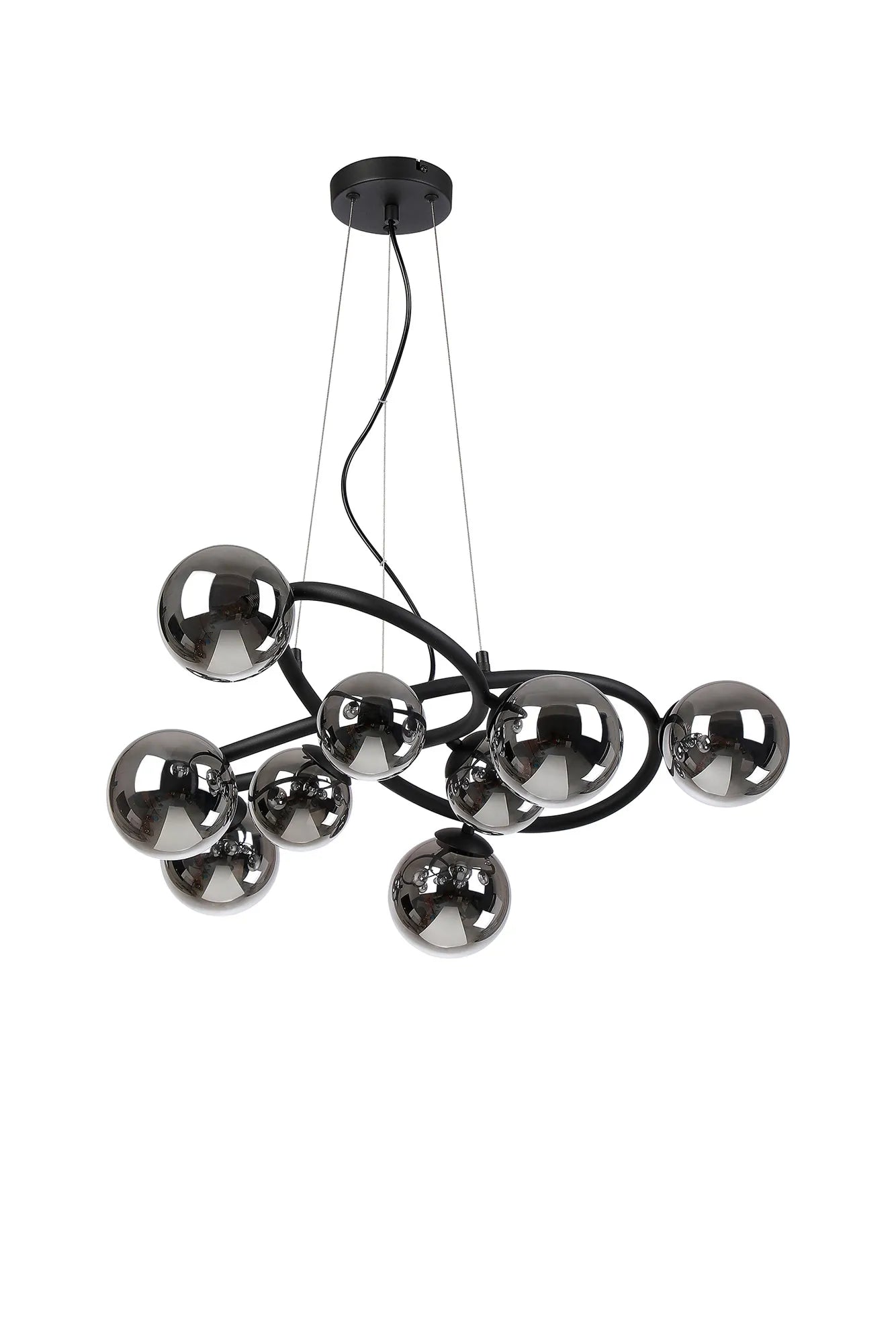 Deacon Twisted Pendant 9 Light - Satin Black Chrome Plated Glass