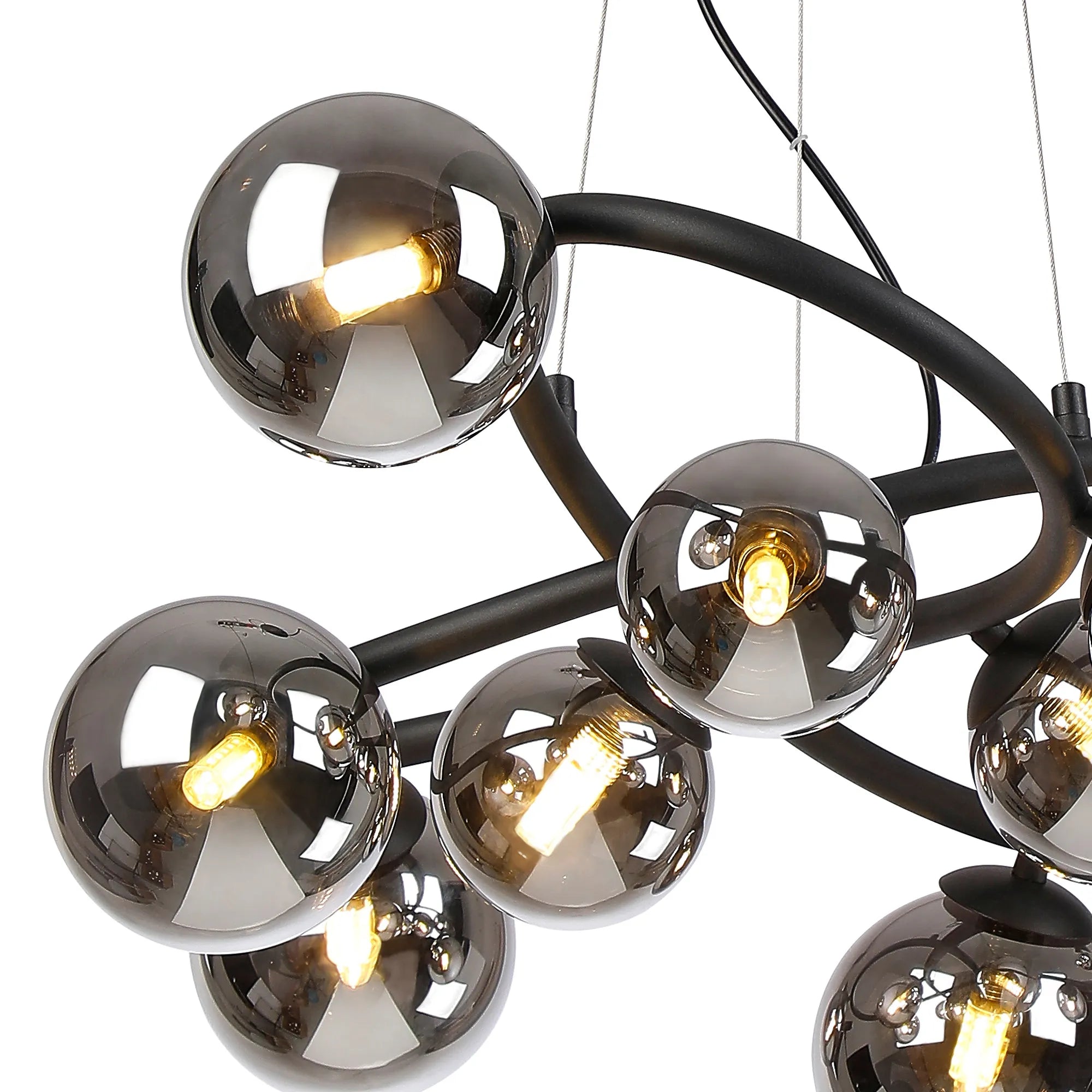 Deacon Twisted Pendant 9 Light - Satin Black Chrome Plated Glass
