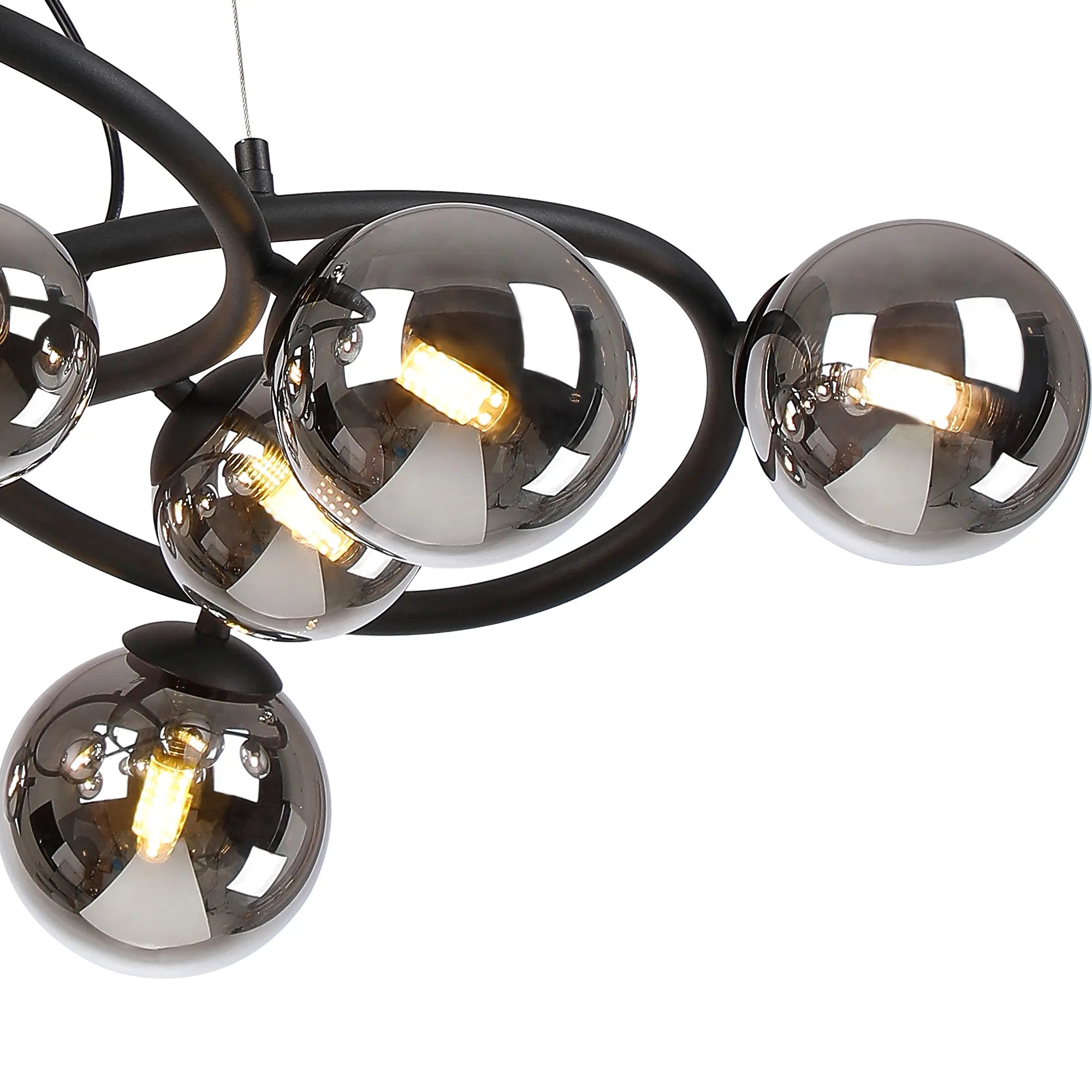 Deacon Twisted Pendant 9 Light - Satin Black Chrome Plated Glass