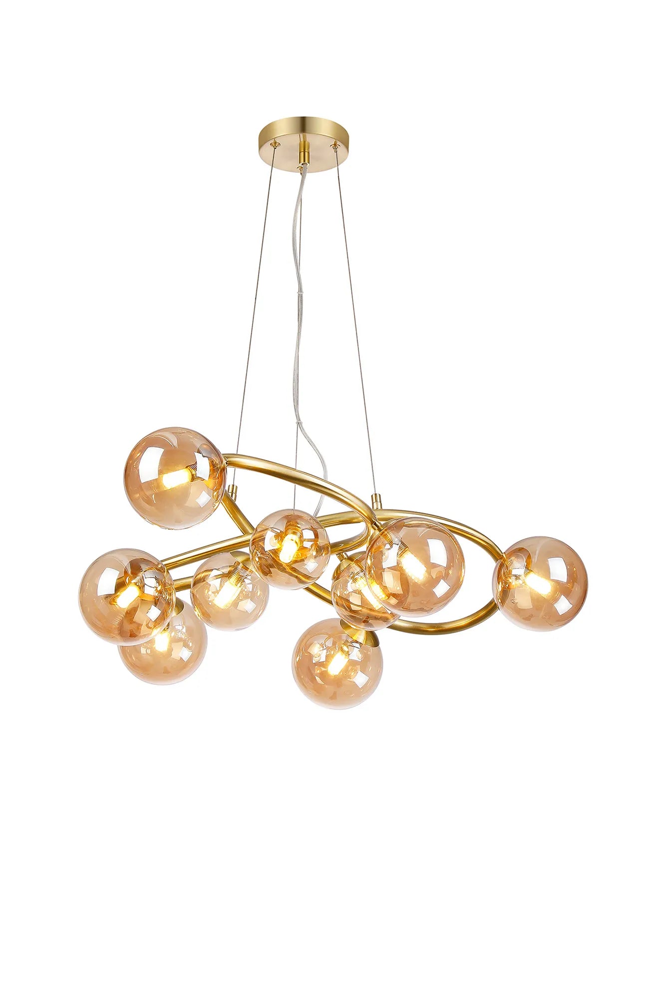 Deacon Twisted Pendant 9 Light - Satin Gold Amber Plated Glass