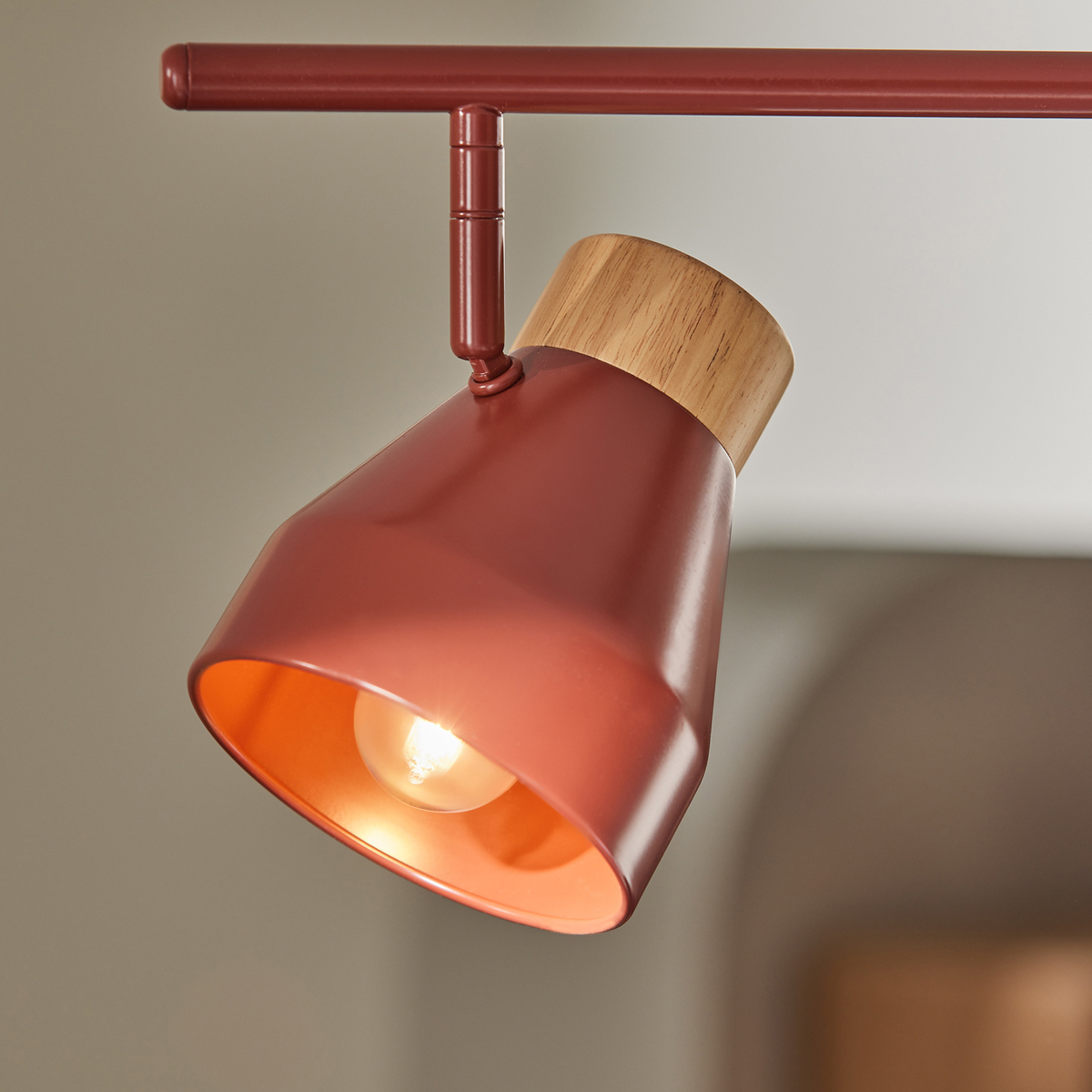 MADE.COM Albert 3 Light Linear Pendant in Terracotta with Rubberwood Detail
