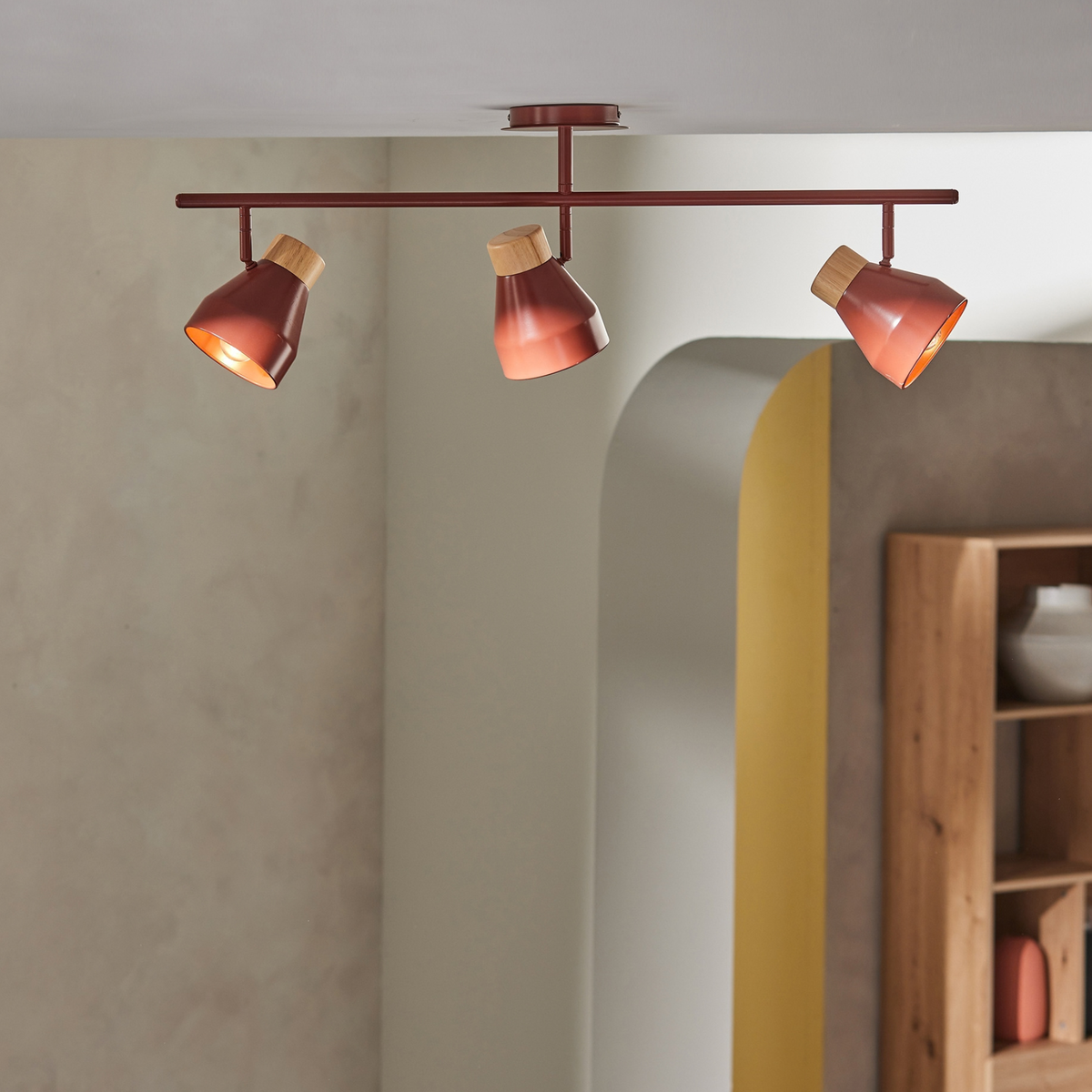 MADE.COM Albert 3 Light Linear Pendant in Terracotta with Rubberwood Detail