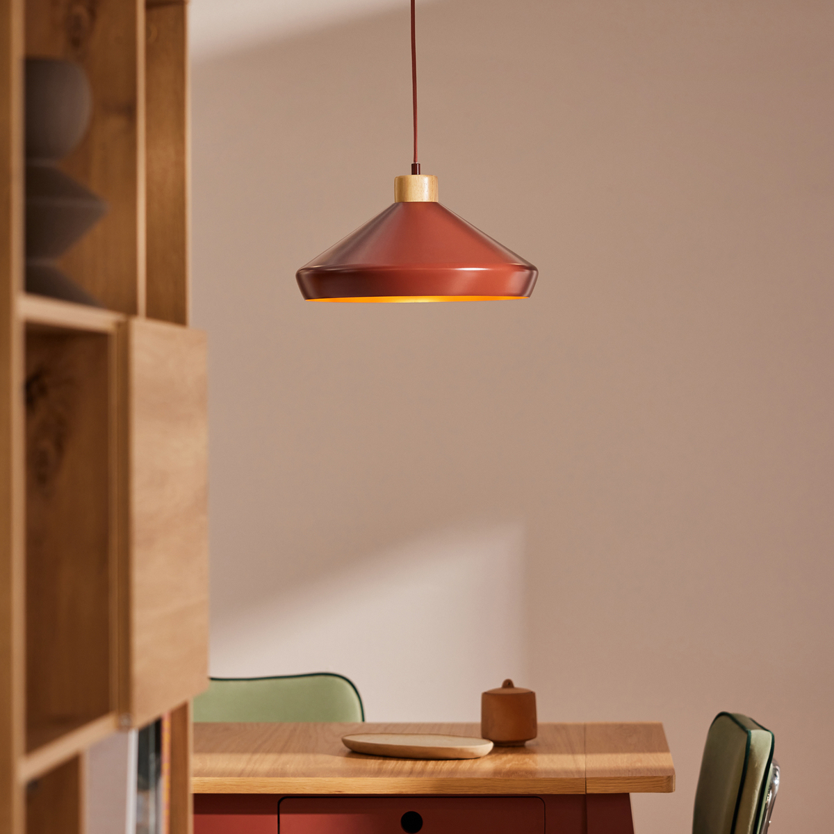 MADE.COM Albert Pendant in Terracotta with Rubberwood Detail