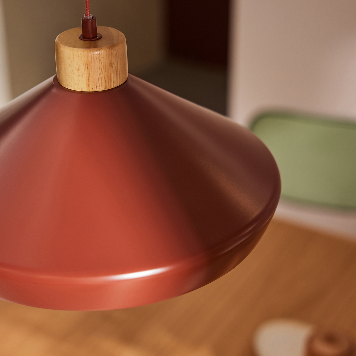 MADE.COM Albert Pendant in Terracotta with Rubberwood Detail