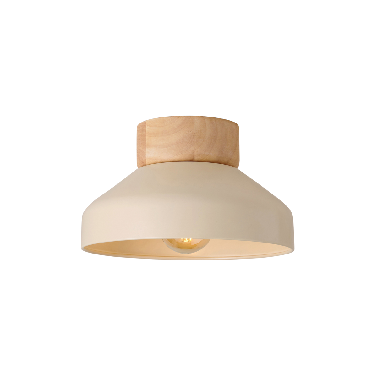MADE.COM Albert Flush Ceiling Light in Cream with Natural Wood Detail