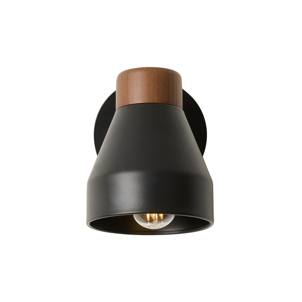 MADE.COM Albert Wall Spotlight in Matt Black with Rubberwood Detail
