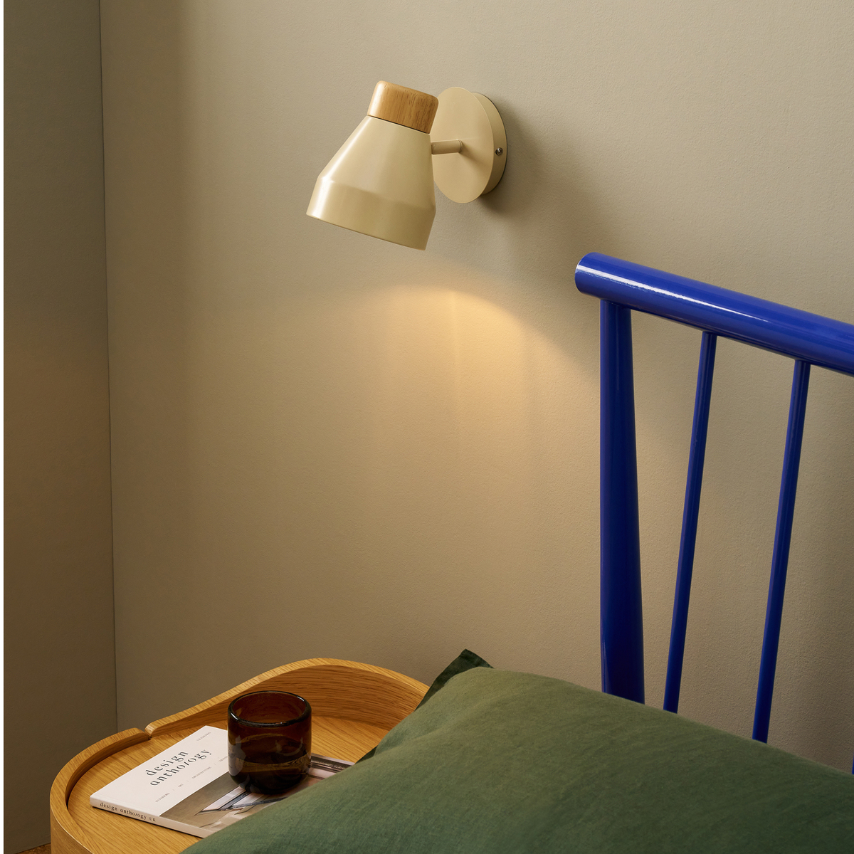 MADE.COM Albert Wall Spotlight in Cream with Rubberwood Detail