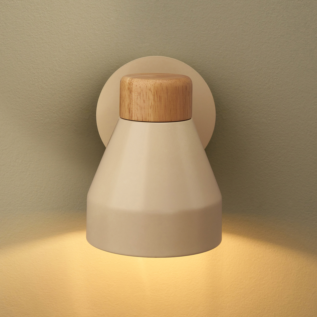 MADE.COM Albert Wall Spotlight in Cream with Rubberwood Detail