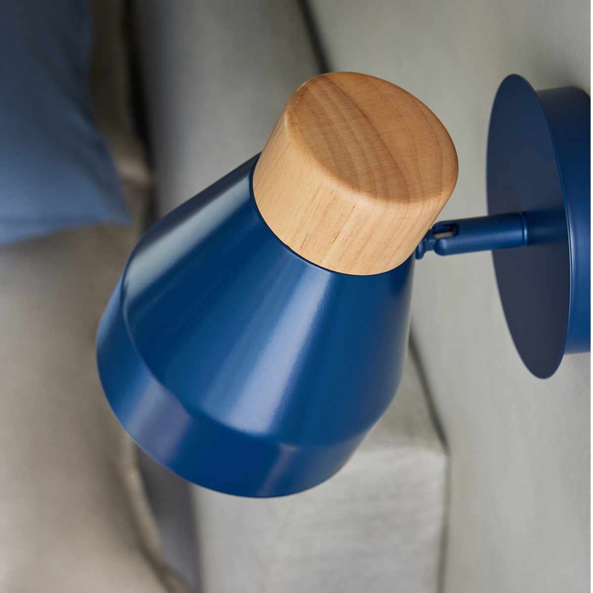 MADE.COM Albert Wall Spotlight in Navy Blue with Rubberwood Detail