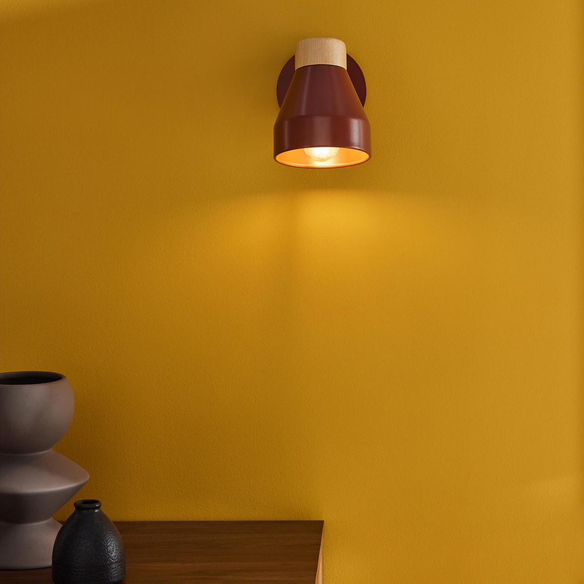 MADE.COM Albert Wall Spotlight in Terracotta with Rubberwood Detail