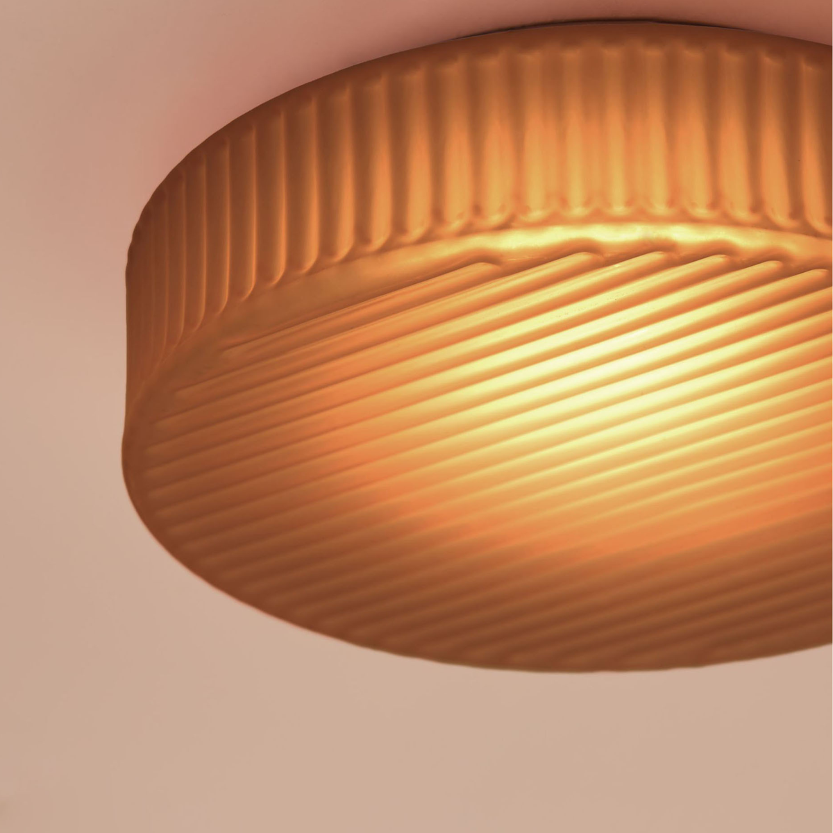 MADE.COM Alma Flush Ceiling Light in Brushed Chrome with Ribbed Amber Glass Shade