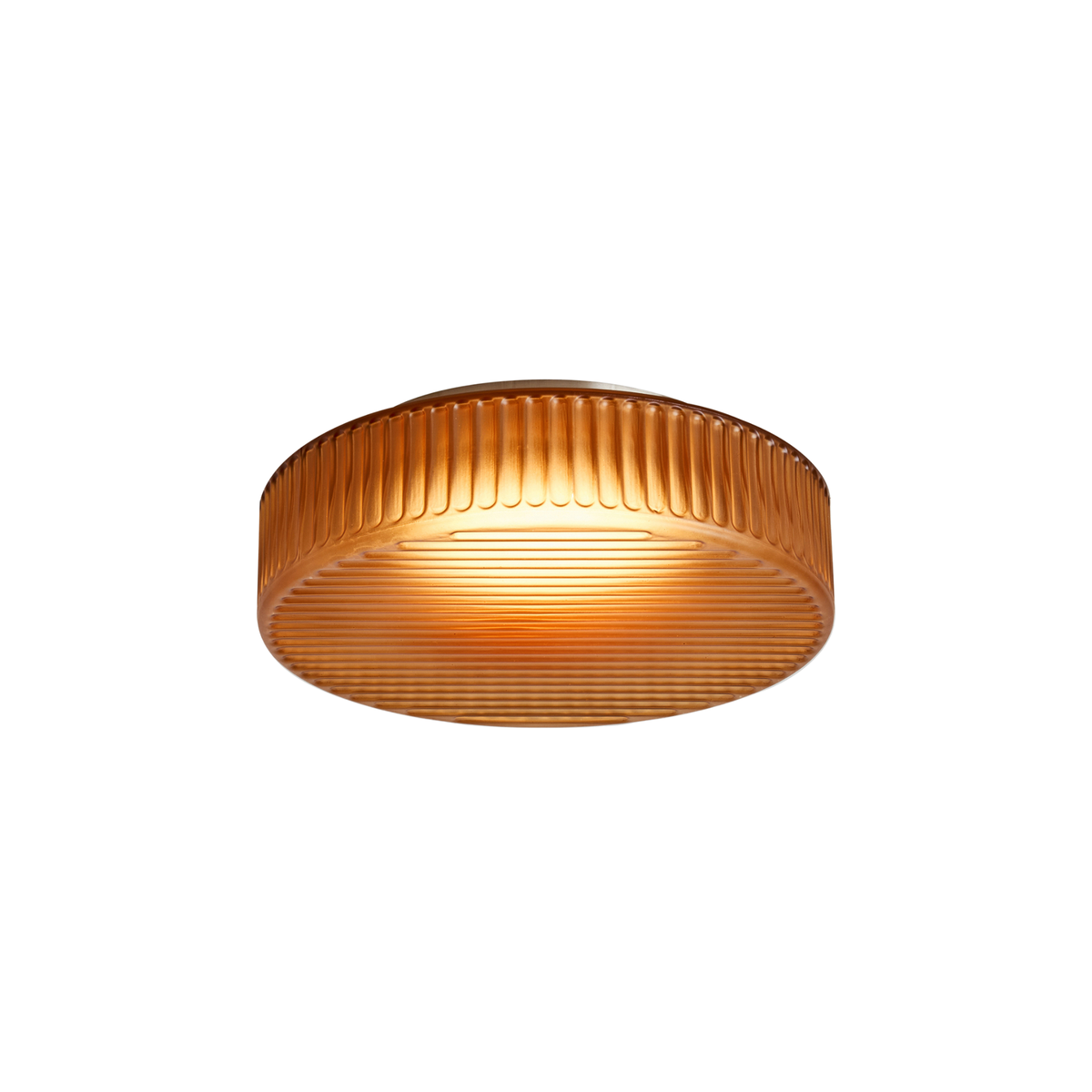 MADE.COM Alma Flush Ceiling Light in Brushed Chrome with Ribbed Amber Glass Shade