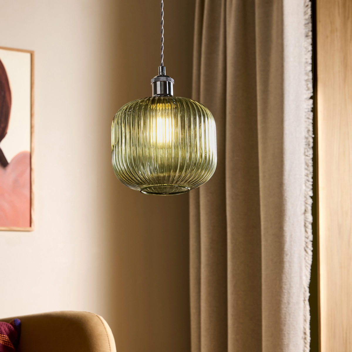 MADE.COM Briz Glass Easy Fit Shade in Ribbed Green Glass
